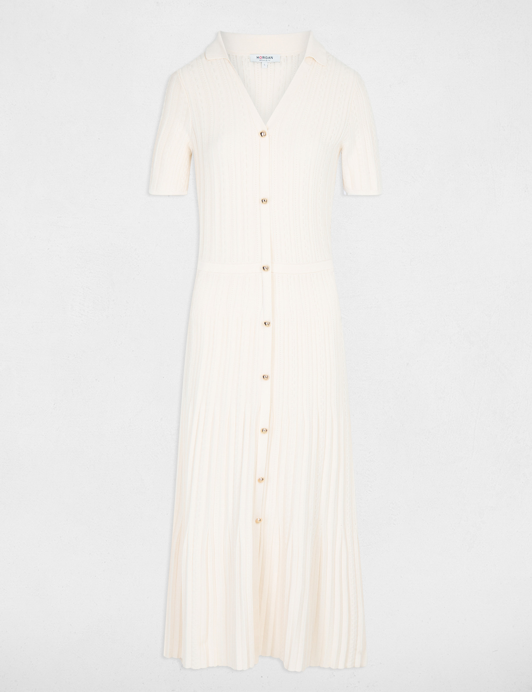 Knitted dress with folded collar ivory women