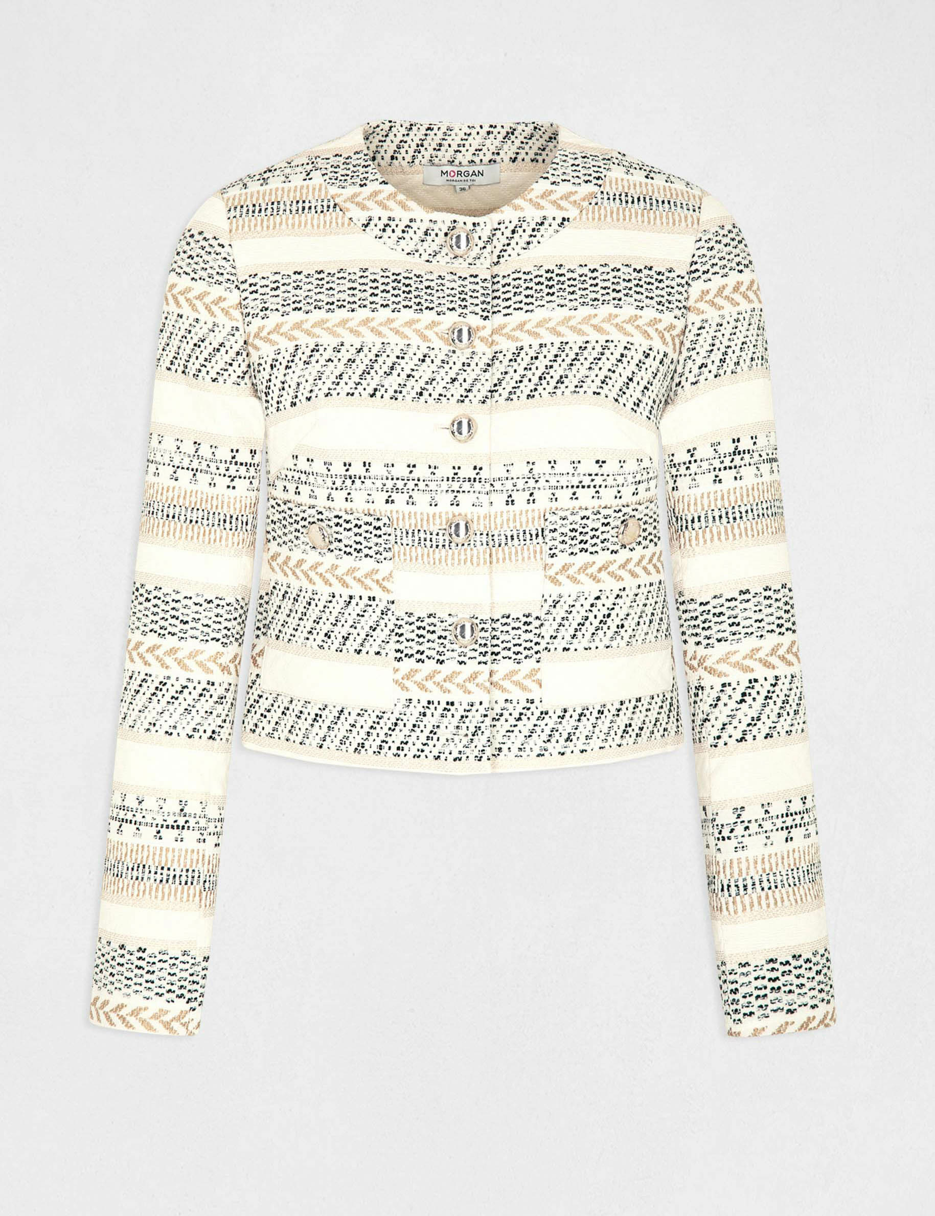 Straight buttoned jacket abstract print ivory ladies' Straight buttoned jacket abstract print ivory ladies'