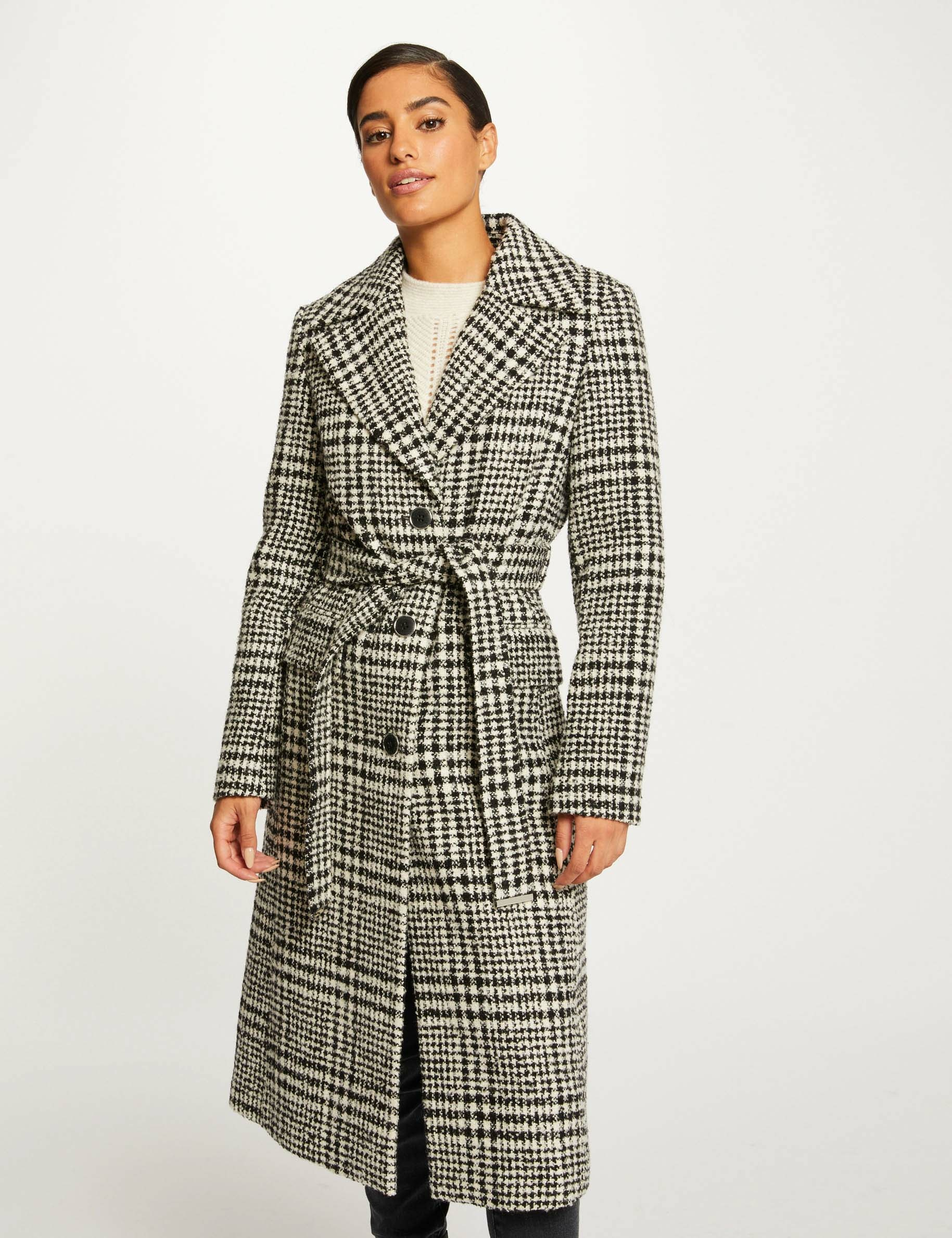 Straight belted printed coat ecru ladies'