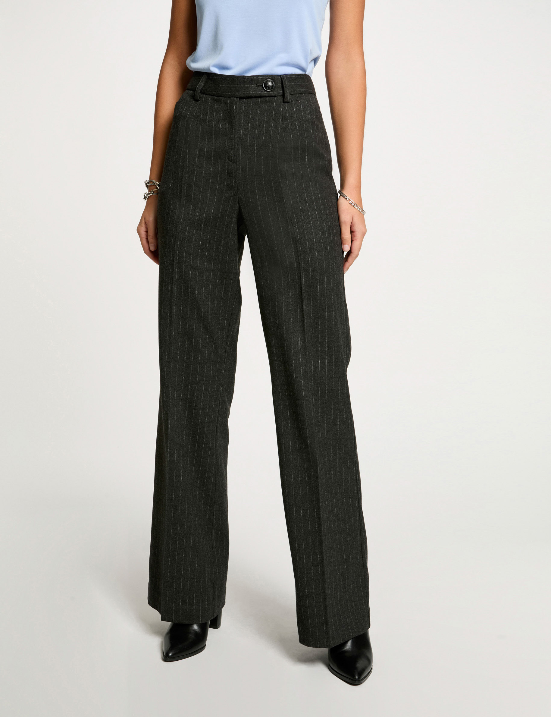 Striped wide leg trousers dark grey women