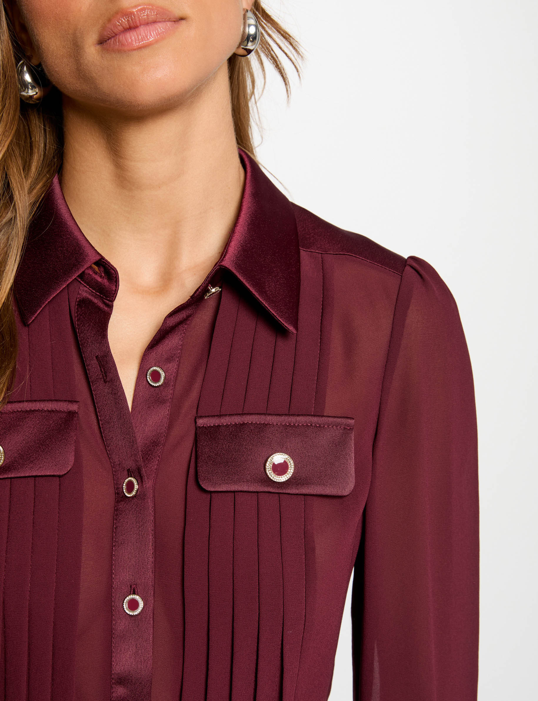 long sleeved shirt with pleats plum women Long-sleeved shirt with pleats plum women