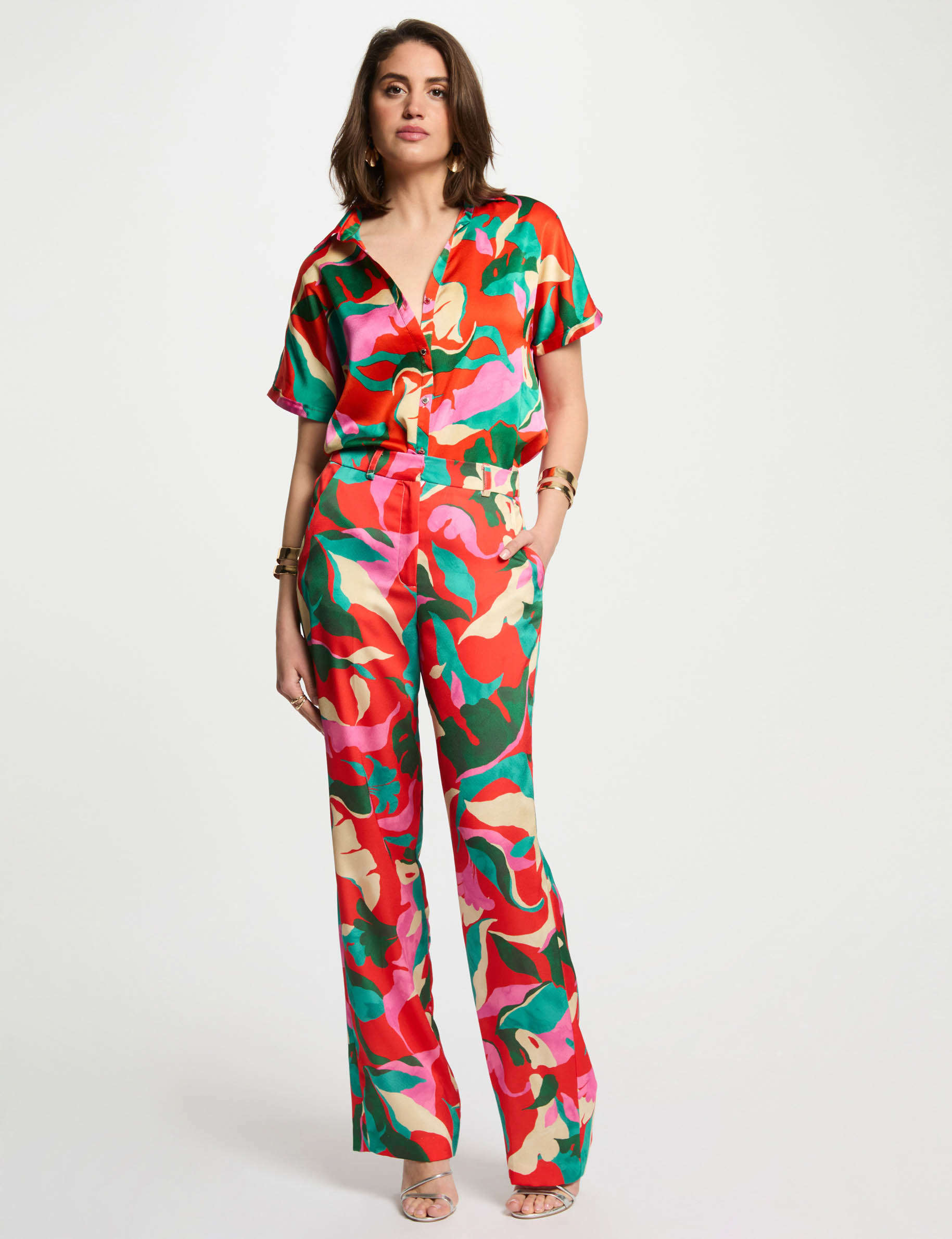 pantalon droit imprime multicolore femme Pantalon droit imprimé multicolore femme