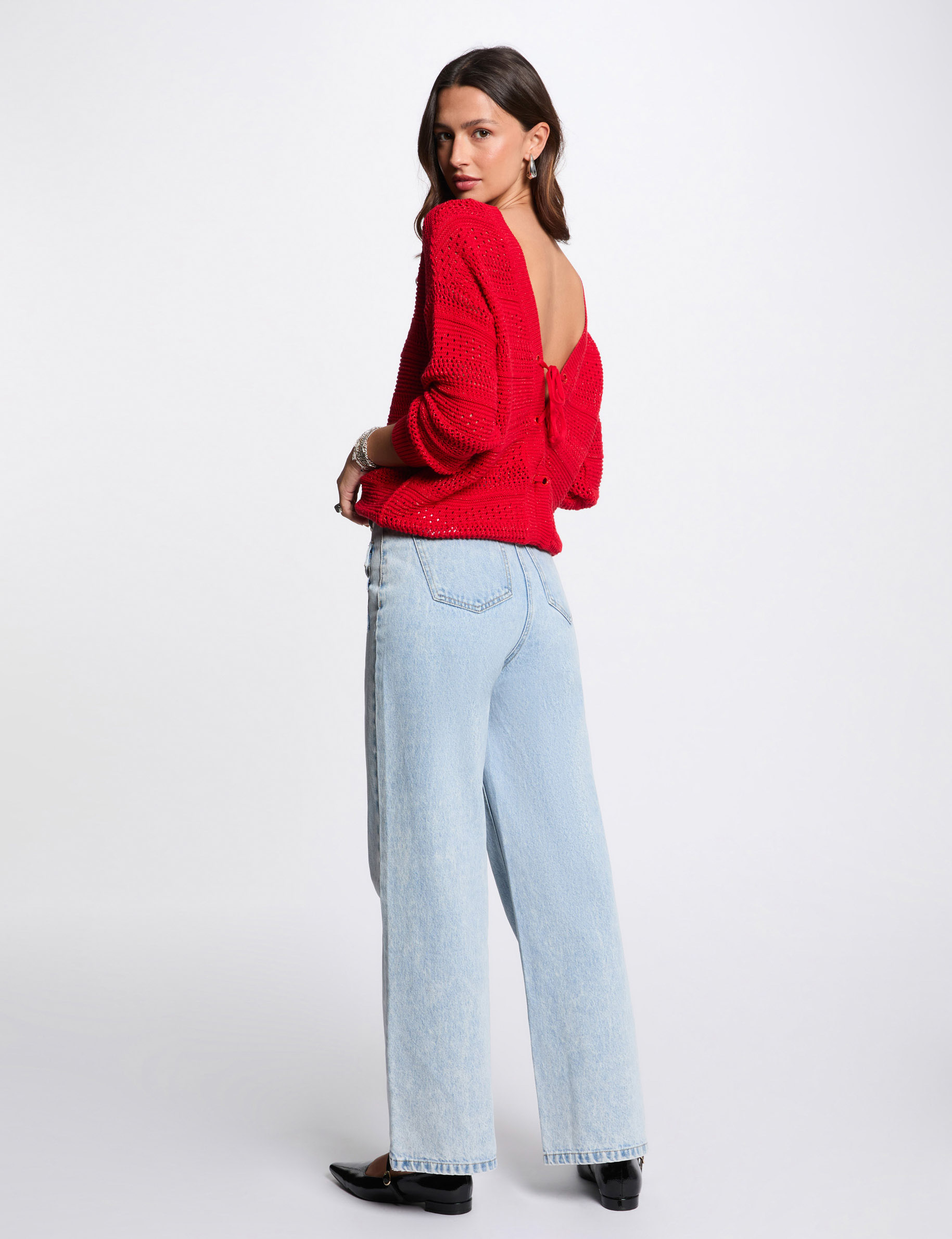 pull manches longues ajoure rouge femme Pull manches longues ajouré rouge femme