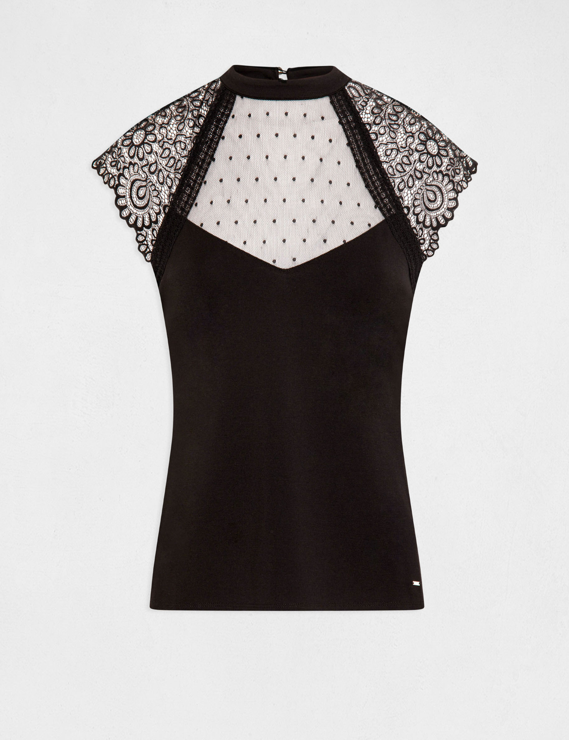 Short-sleeved t-shirt with lace black ladies'
