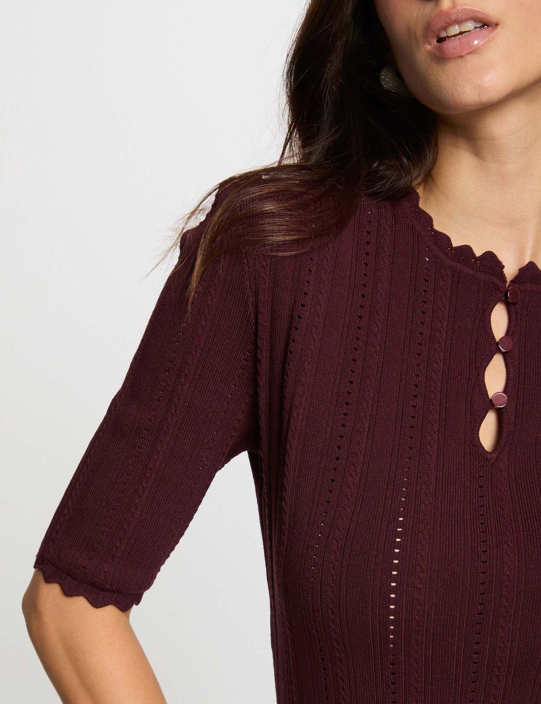 Openwork sweater with 3/4 sleeves plum women