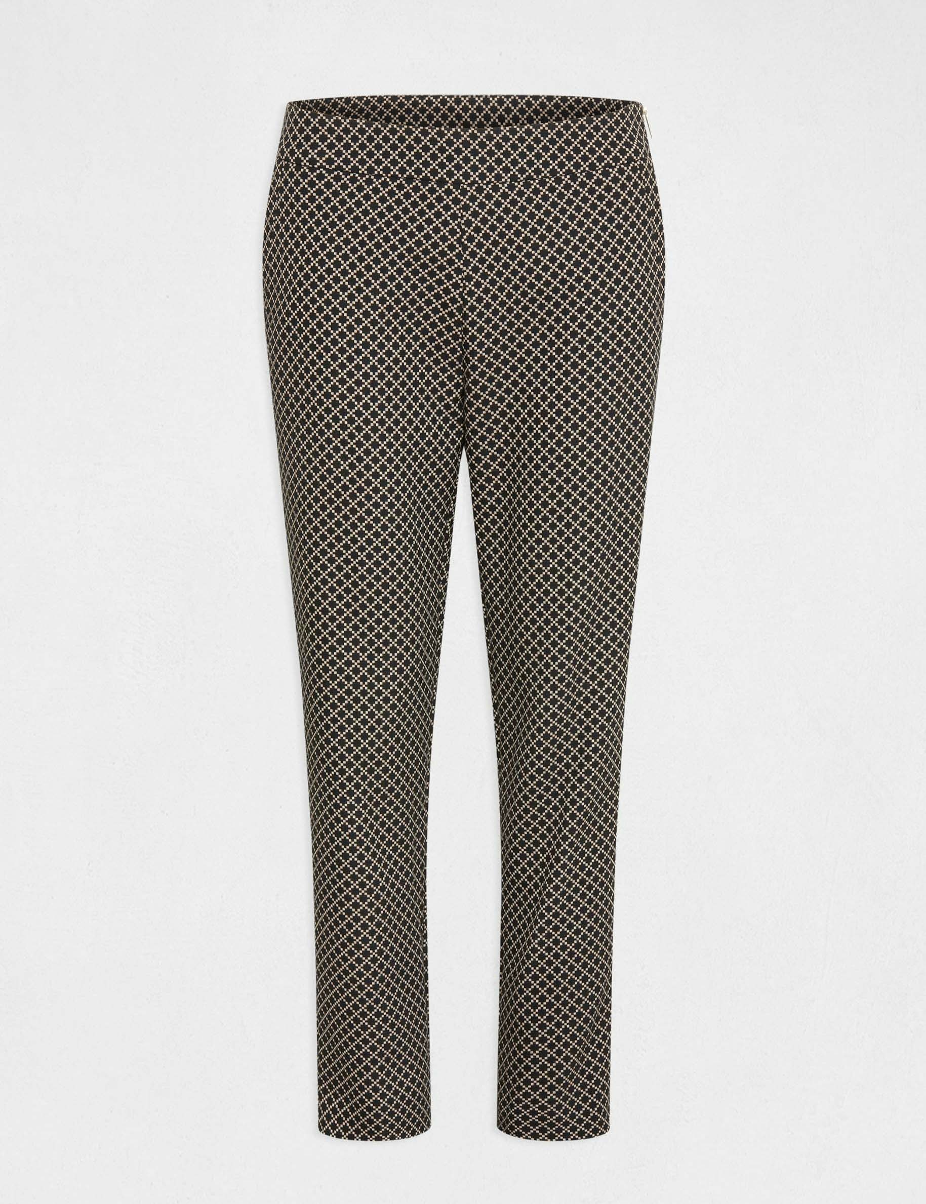 Printed cropped cigarette trousers black ladies'