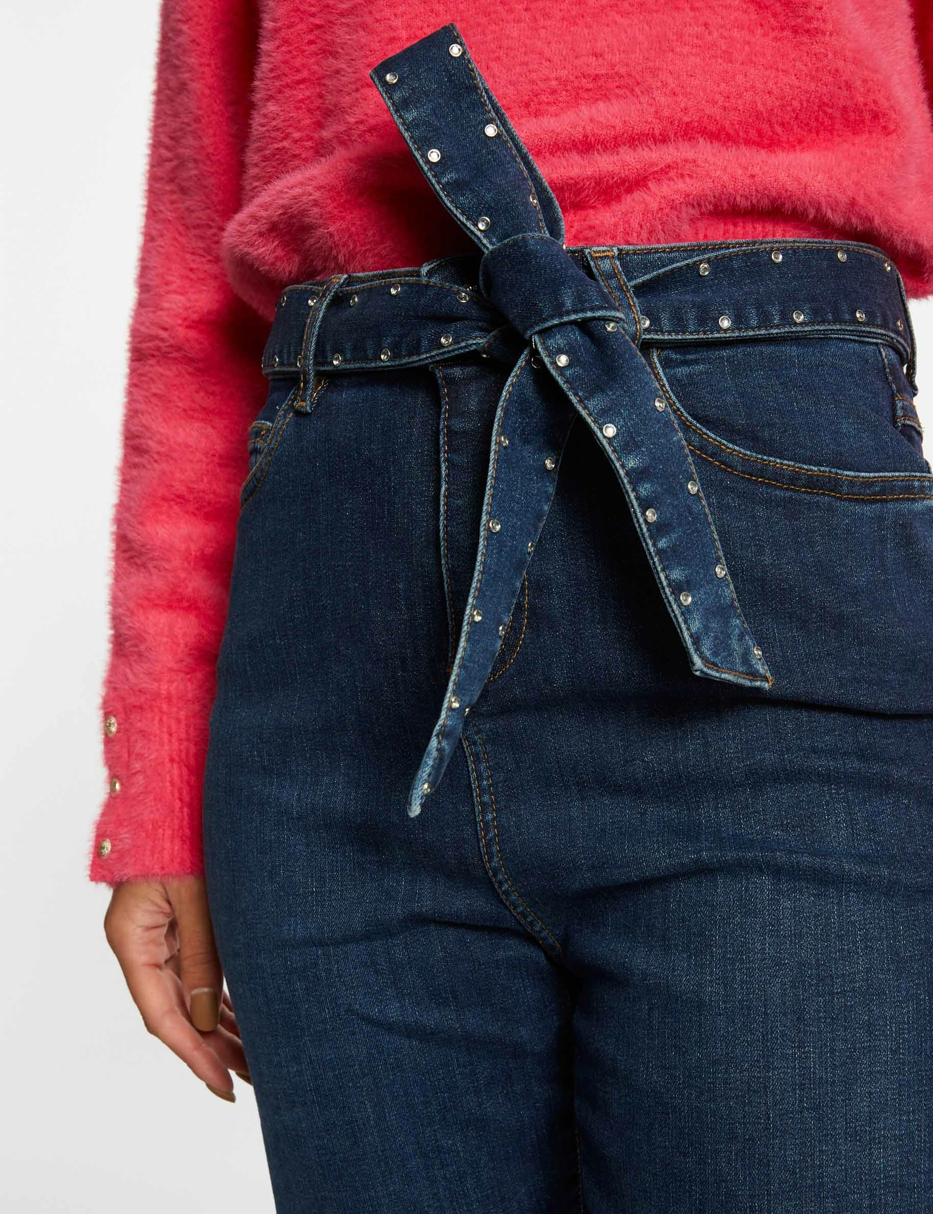 High-waisted belted regular jeans stone denim ladies'