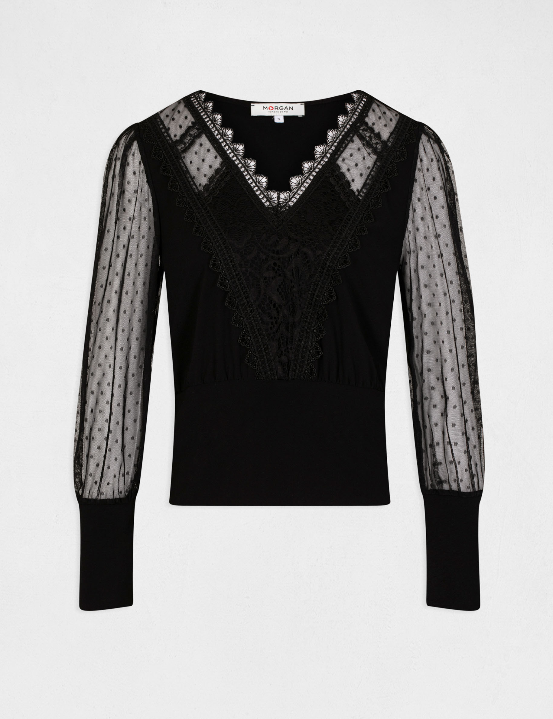 long sleeved t shirt with dobby spot black women Long-sleeved t-shirt with dobby spot black women