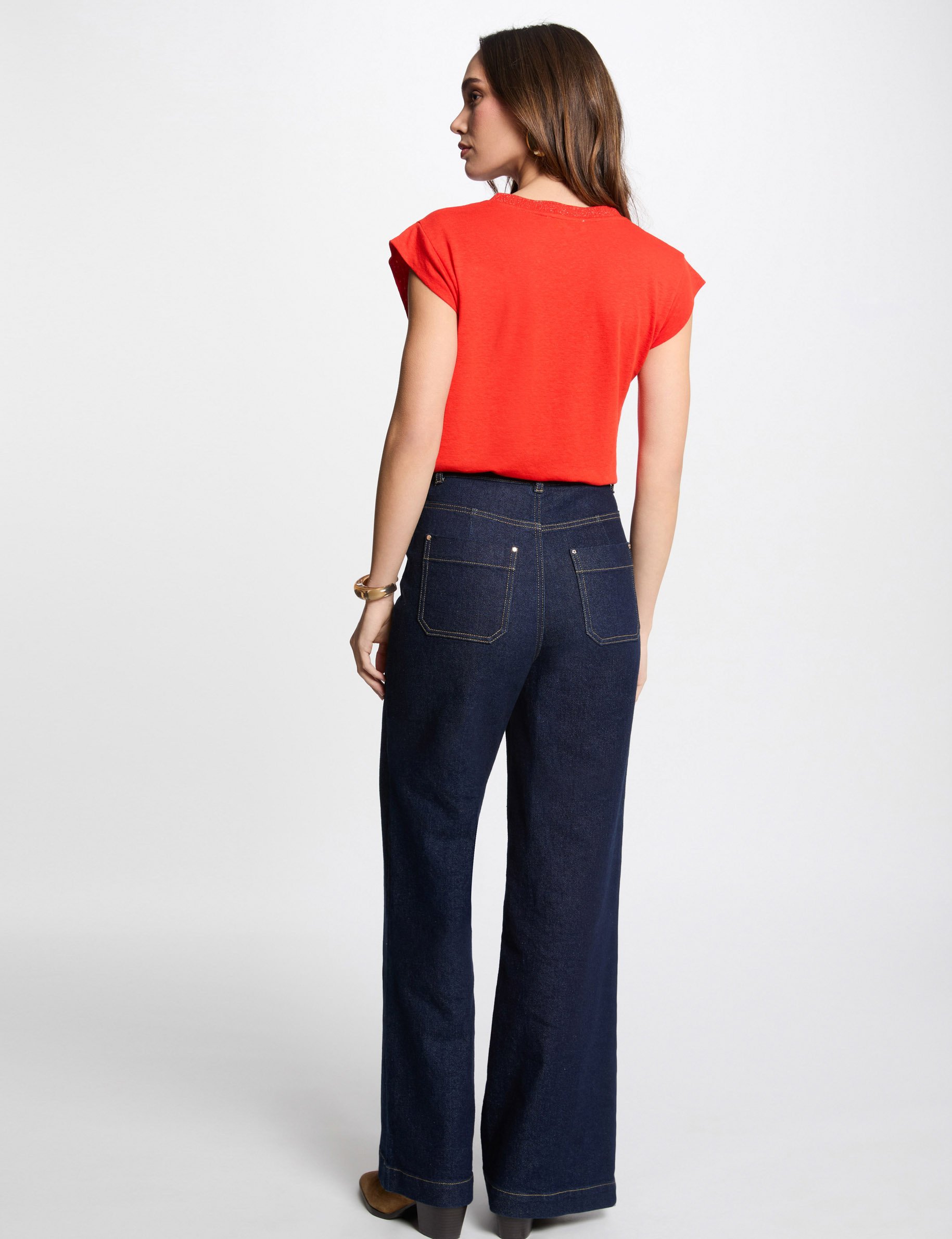 t shirt manches courtes a col en v orange femme T-shirt manches courtes à col en V orange femme