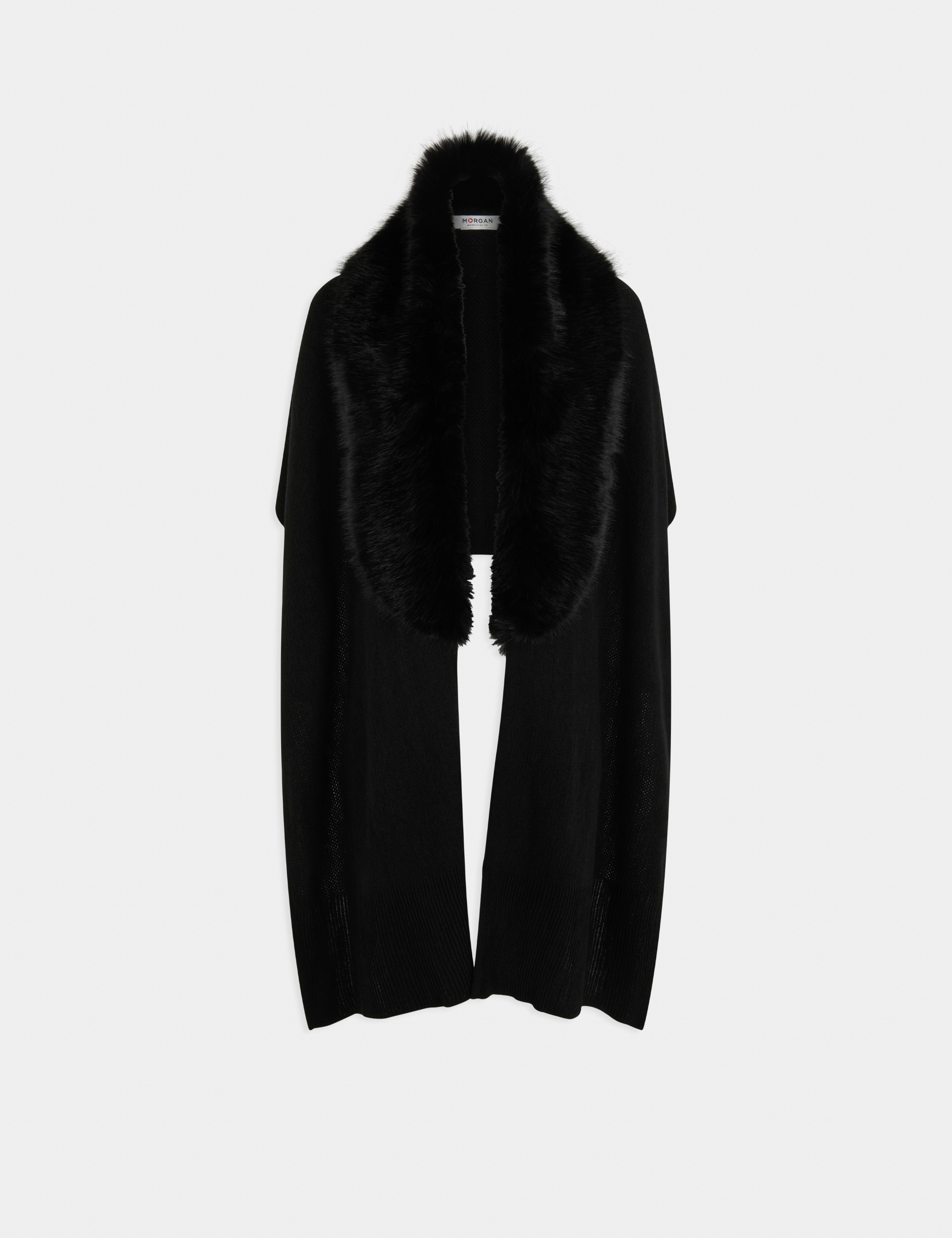 Poncho with faux fur details black ladies' | Morgan