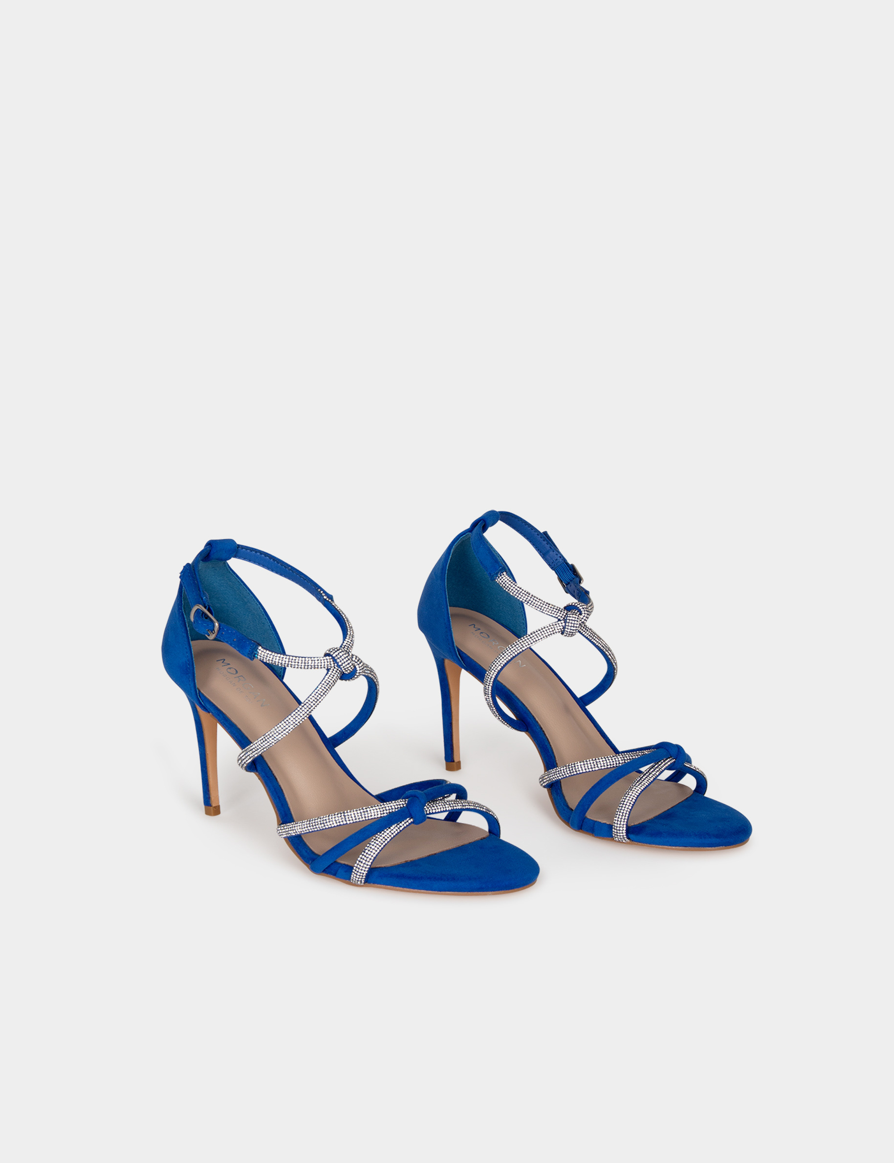 Sandals with heels and rhinestones blue ladies'