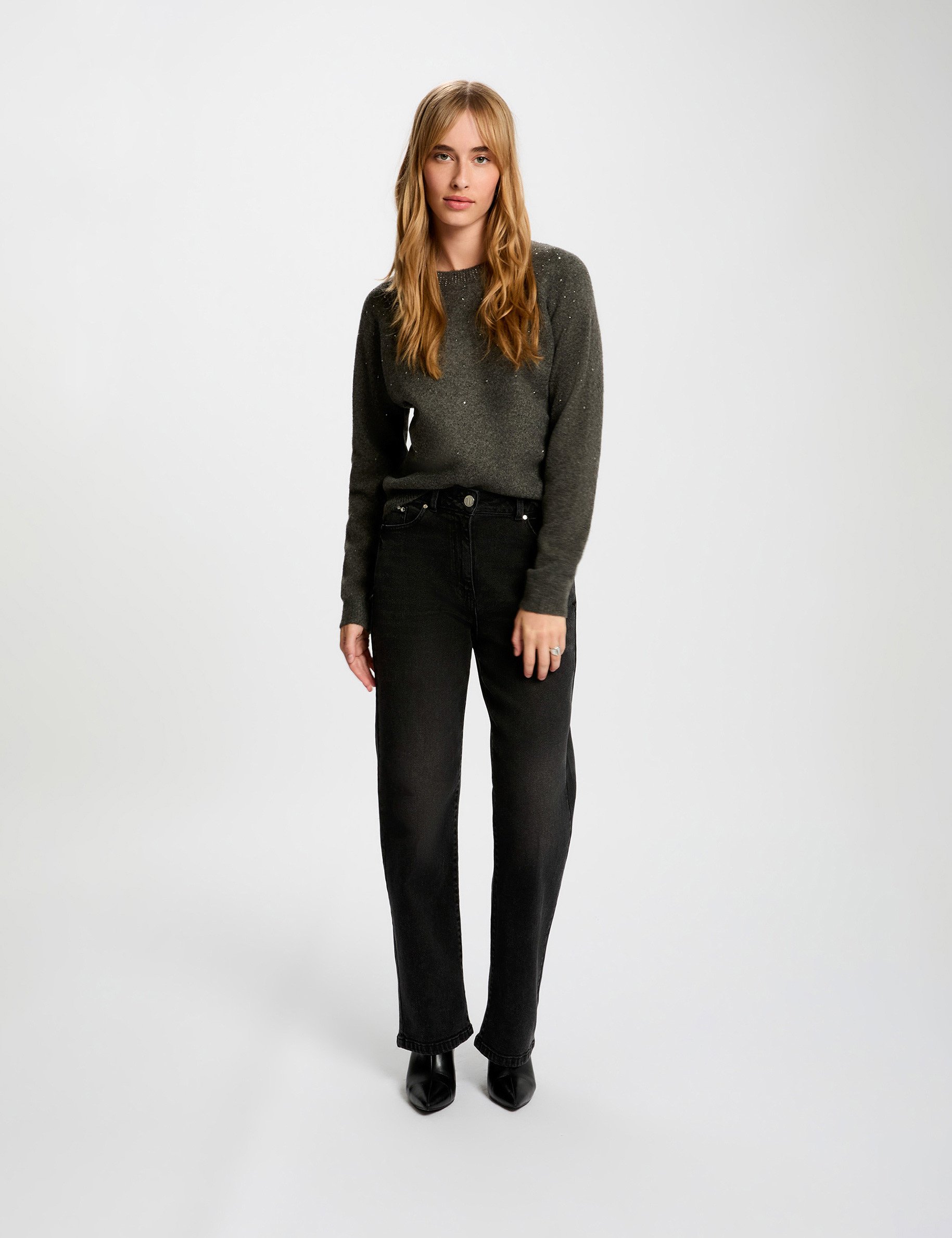 fitted sweater with rhinestones dark grey women Fitted sweater with rhinestones dark grey women