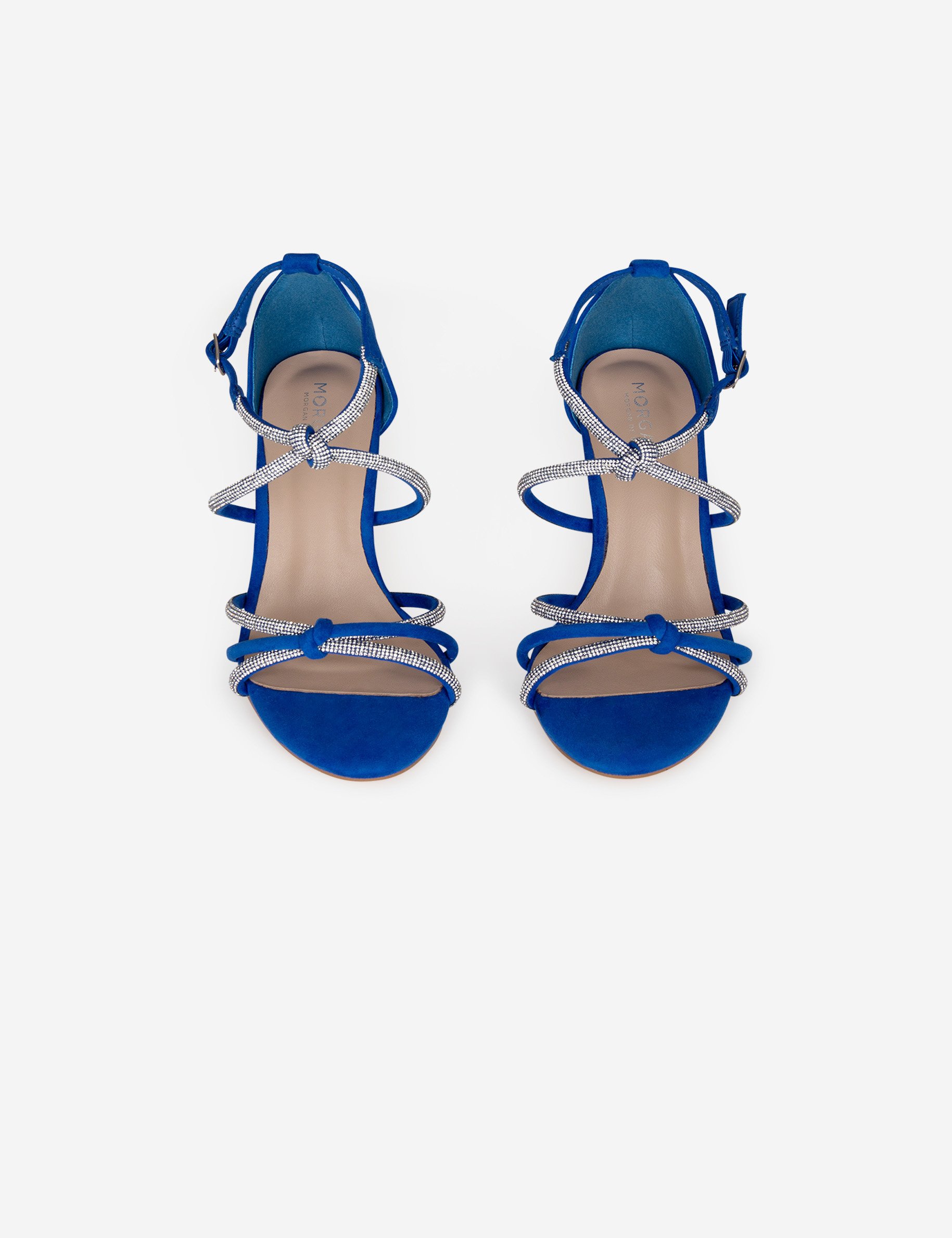 Sandals with heels and rhinestones blue ladies'