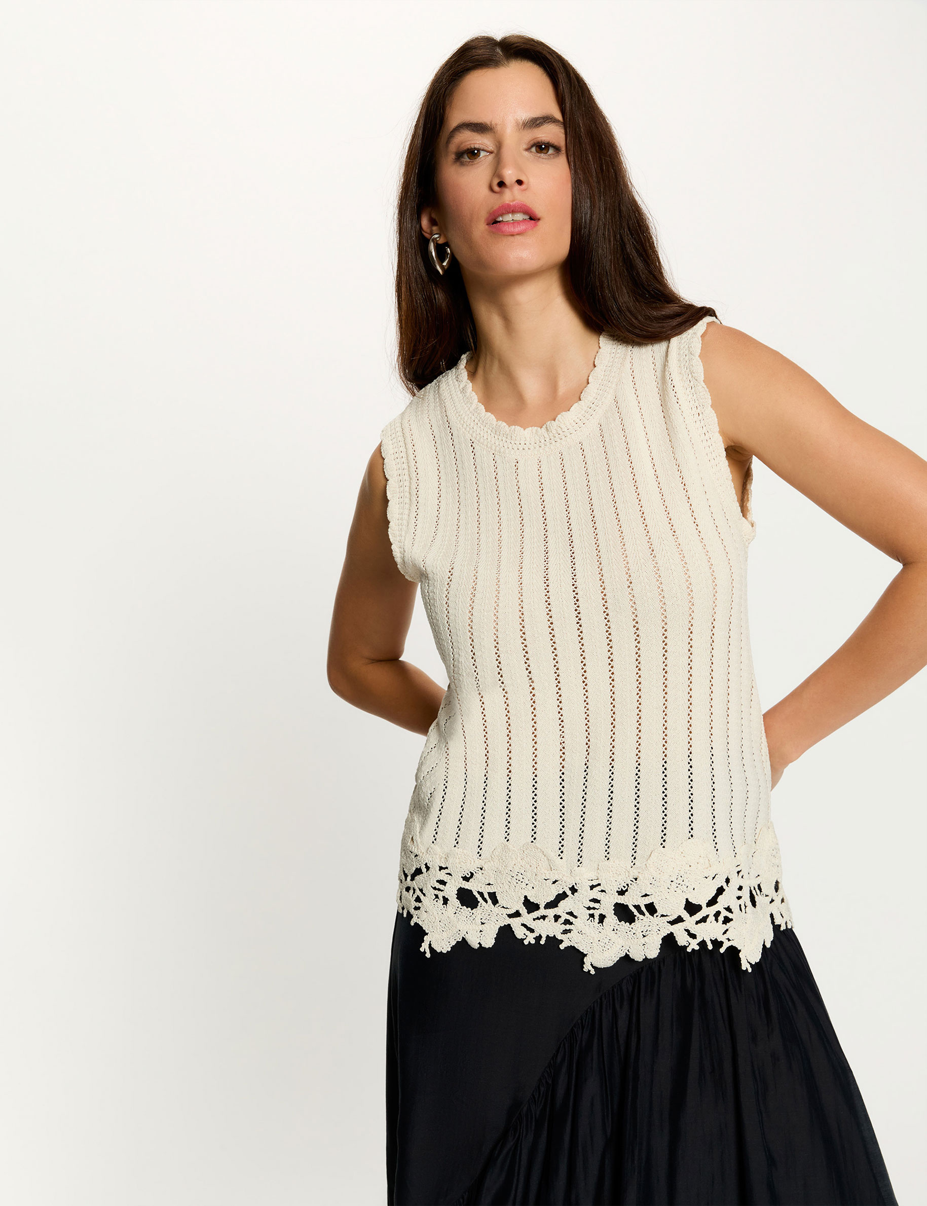Sleeveless ribbed top cream women