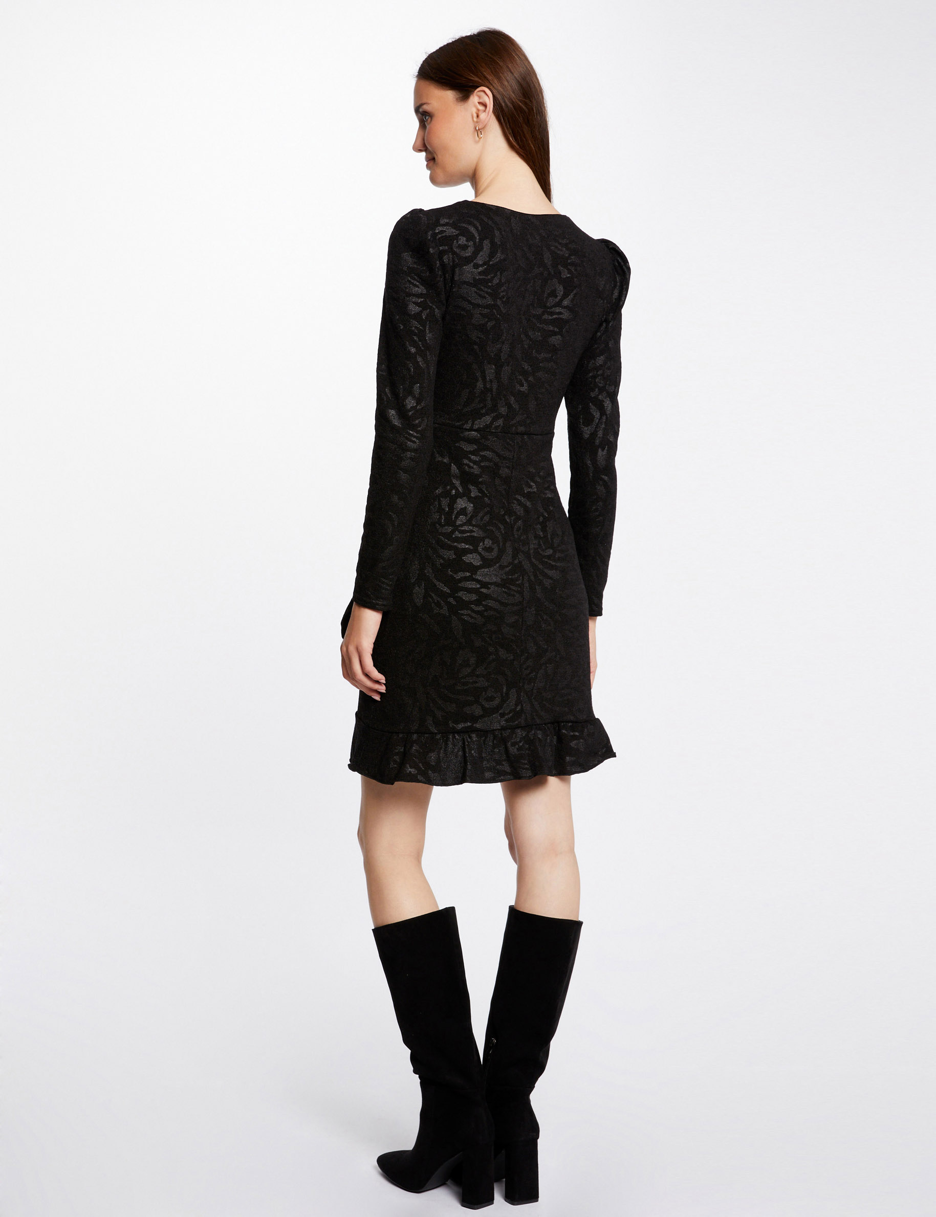robe ajustee drapee imprime abstrait noir femme Robe ajustée drapée imprimé abstrait noir femme