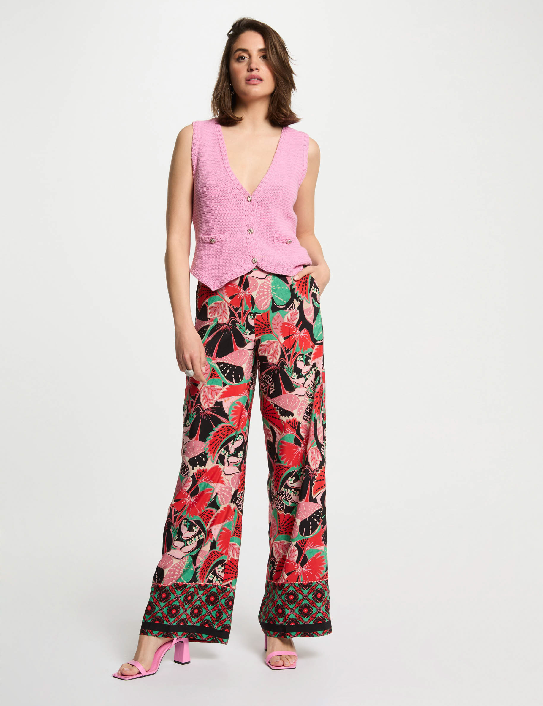 pantalon large imprime multicolore femme Pantalon large imprimé multicolore femme