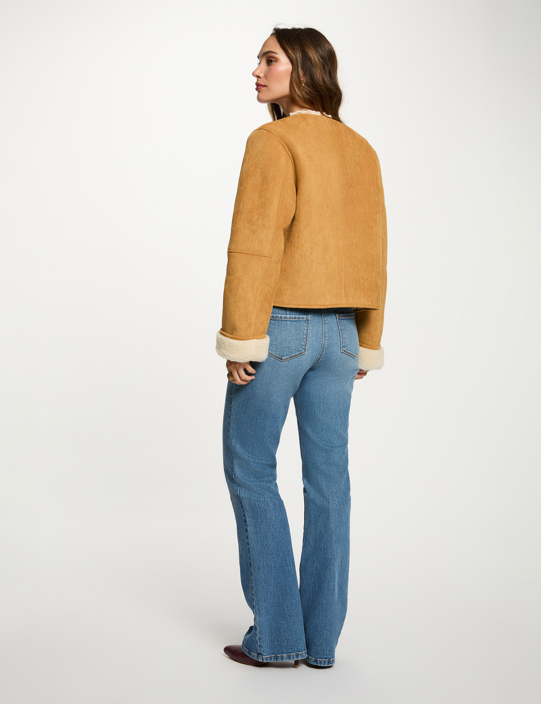 Short faux fur jacket camel women
