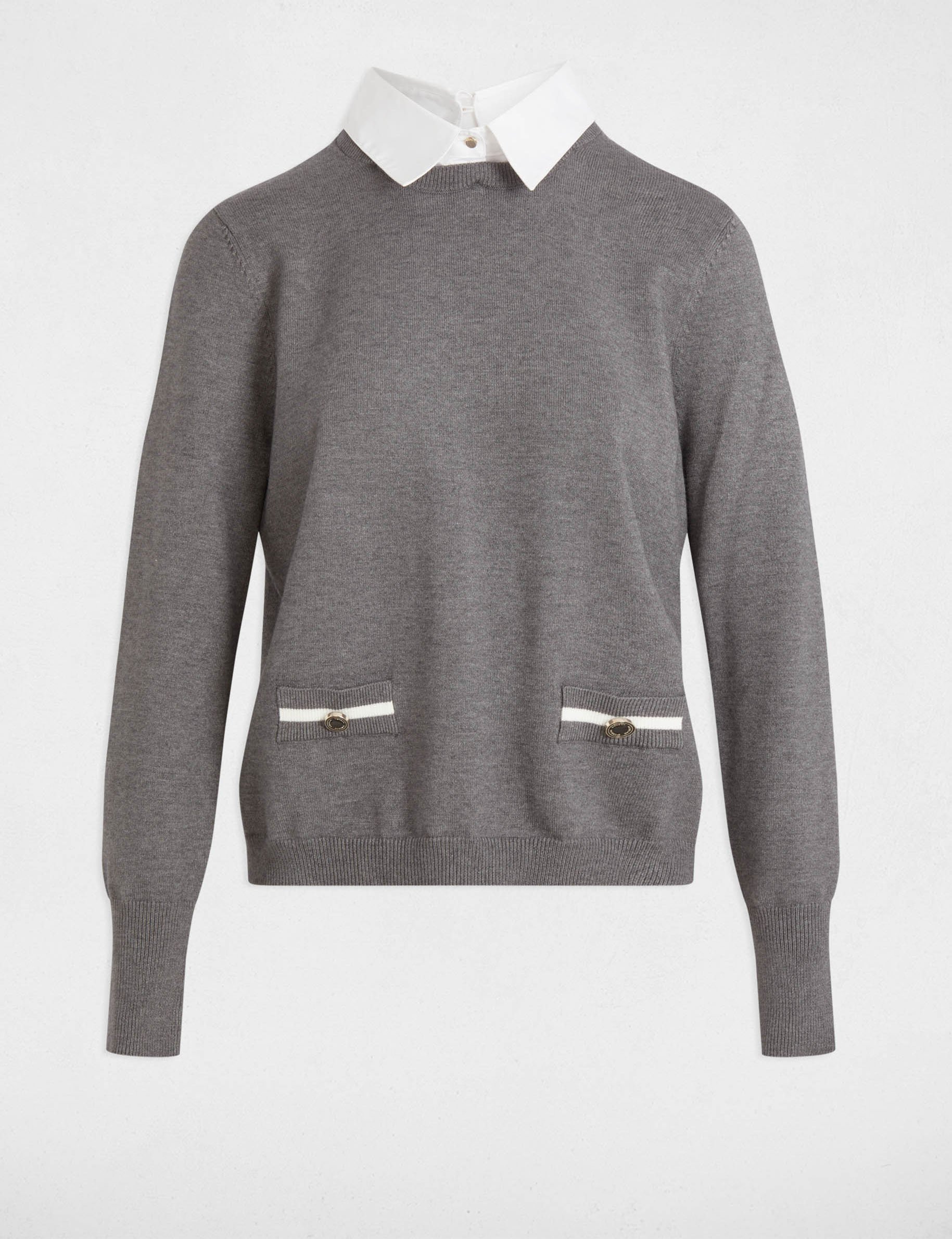 Pull col chemise gris foncé femme