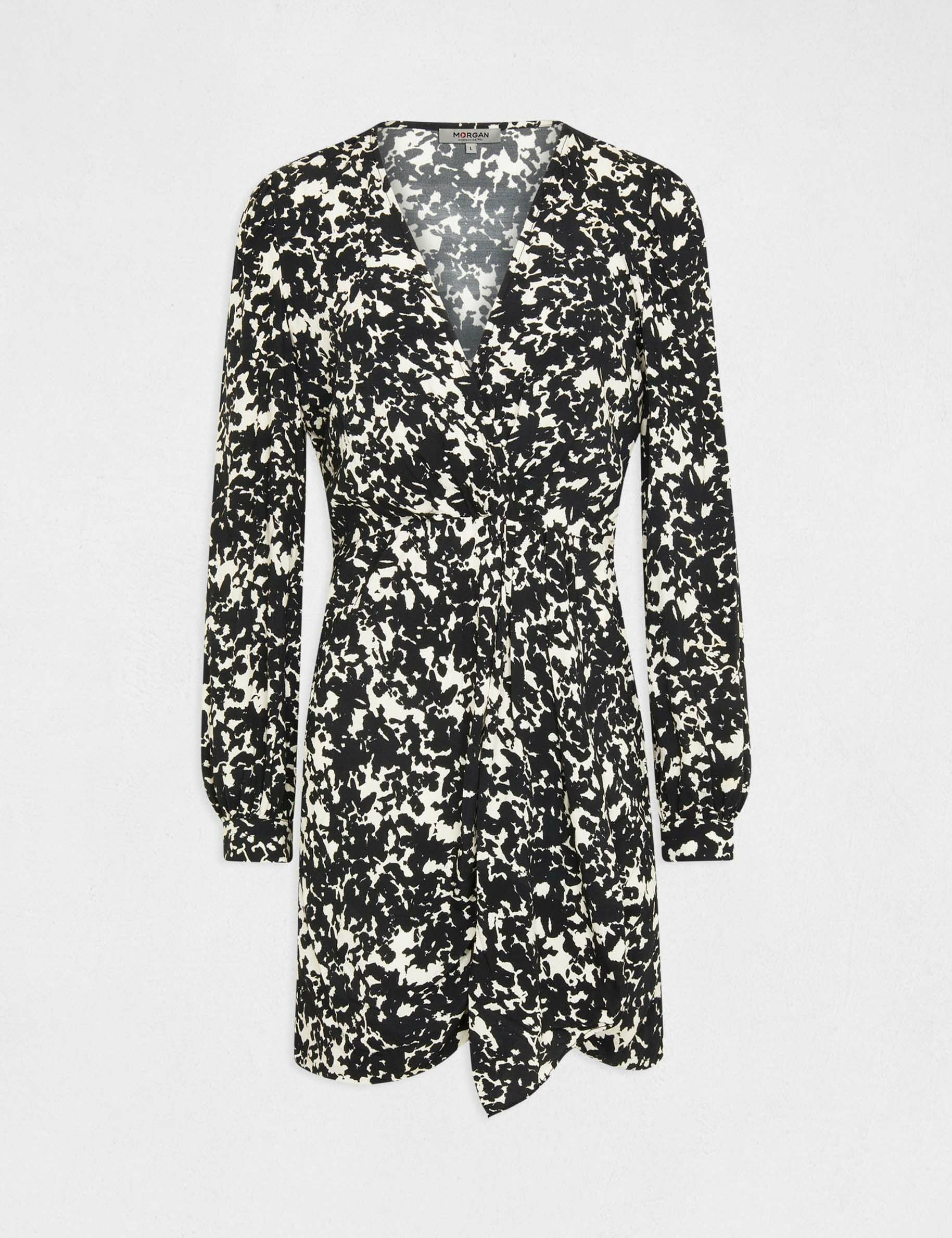 Draped fitted dress abstract print multico ladies'