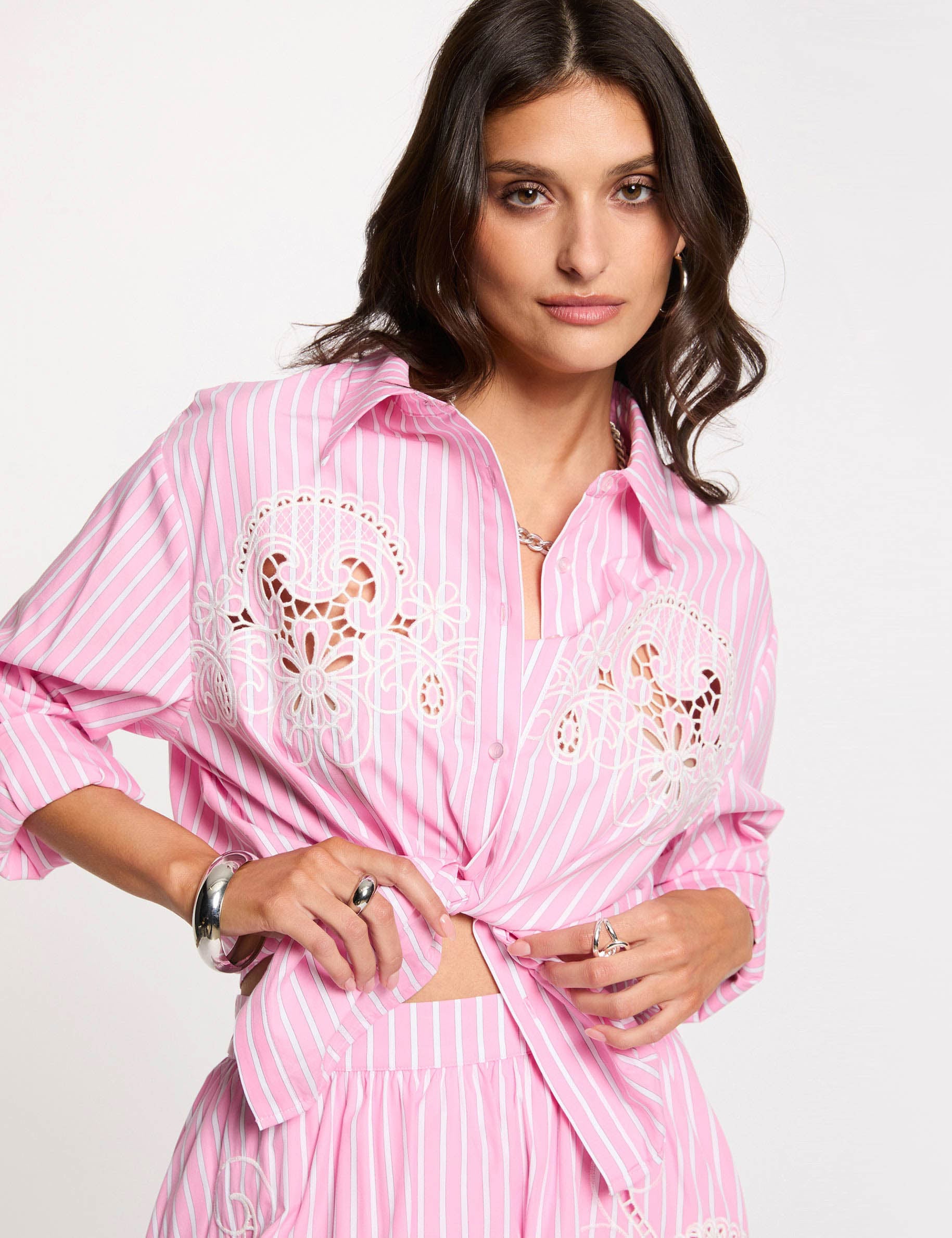 Oversized striped shirt pink women
