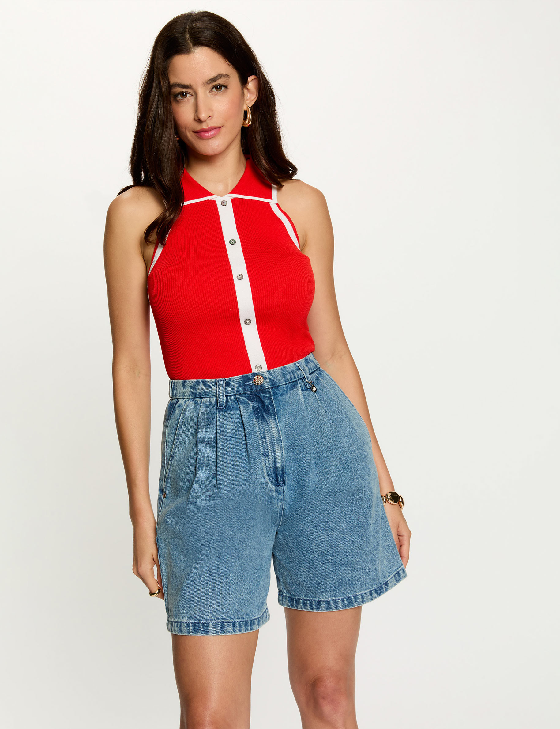 Fitted sweater with turned-down collar bright red women