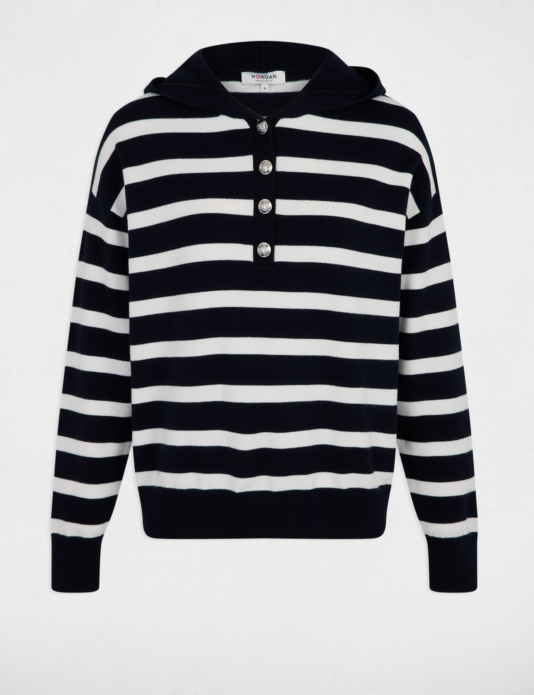 pull raye a capuche bleu marine femme Pull rayé à capuche bleu marine femme