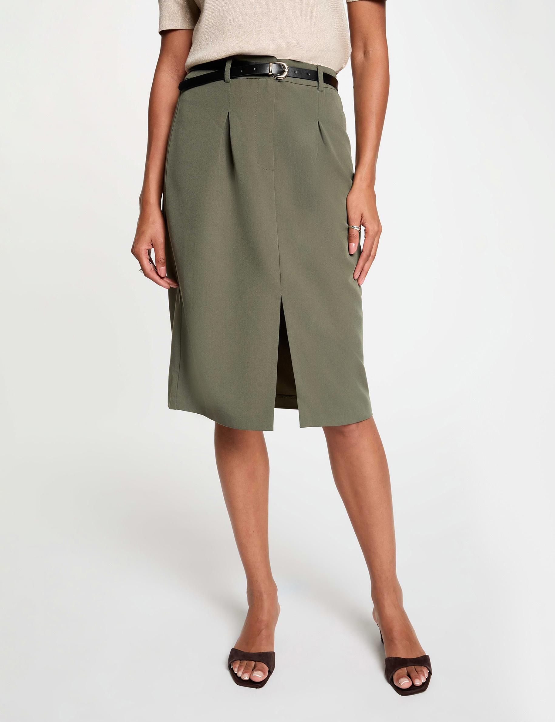 High-waisted pencil skirt khaki green women