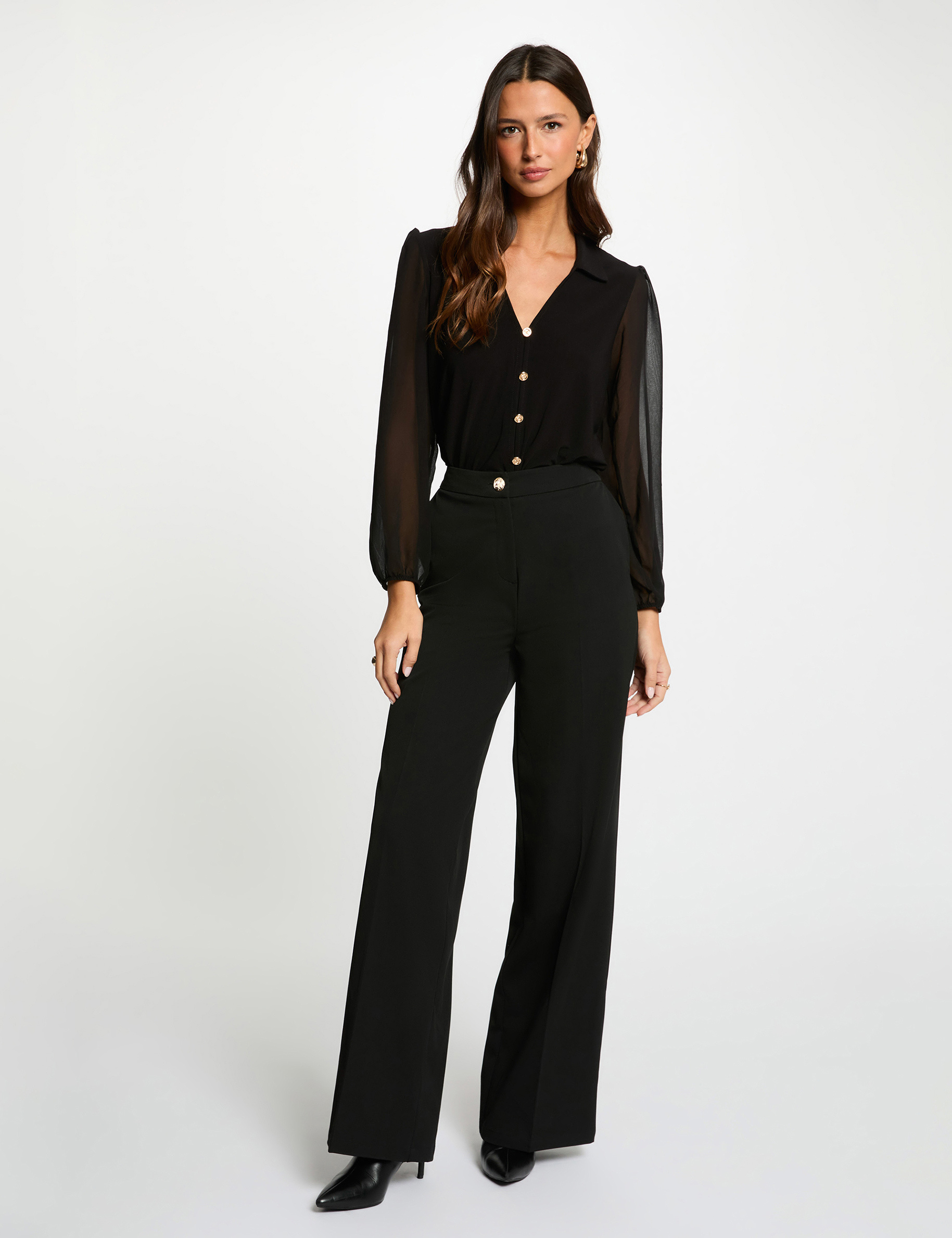 buttoned voile t shirt black women Buttoned voile t-shirt black women
