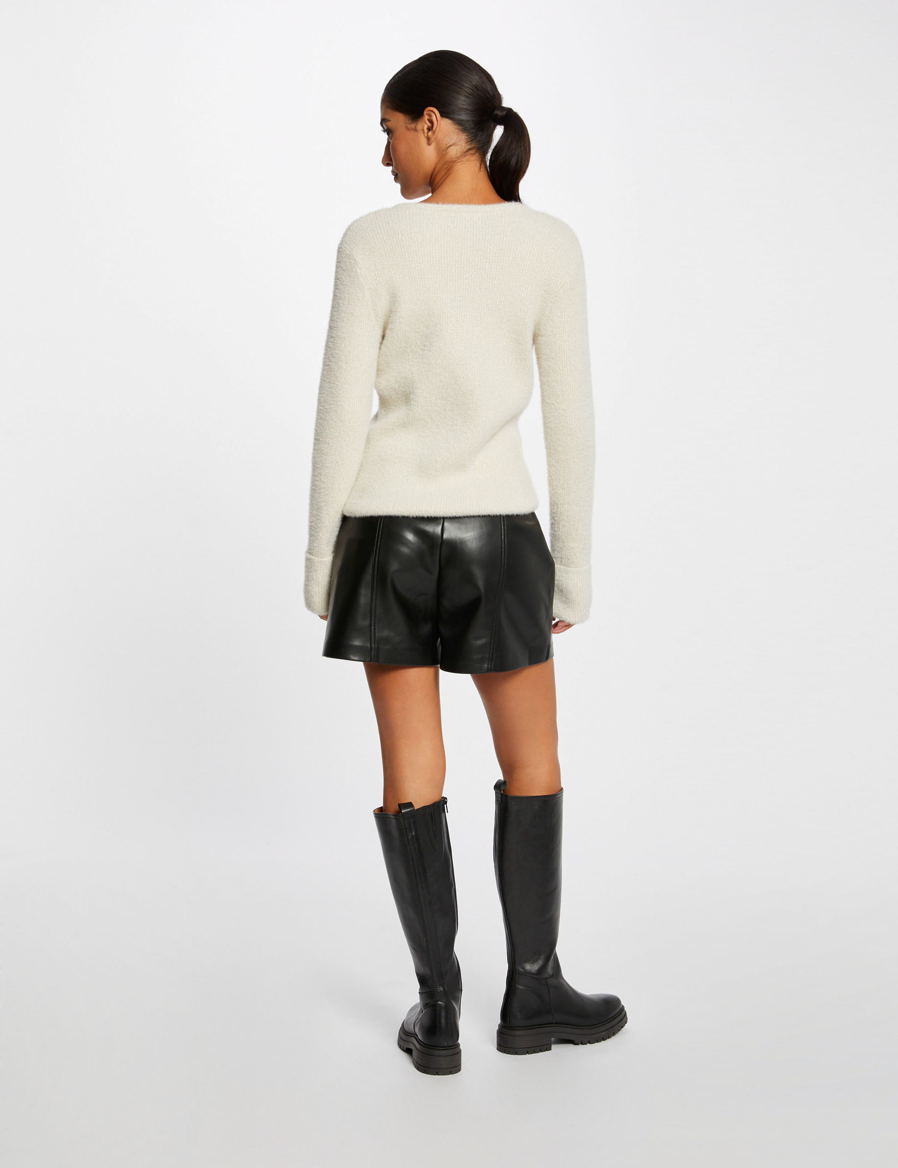 long sleeved jumper with v neck ivory women Long-sleeved jumper with V-neck ivory women