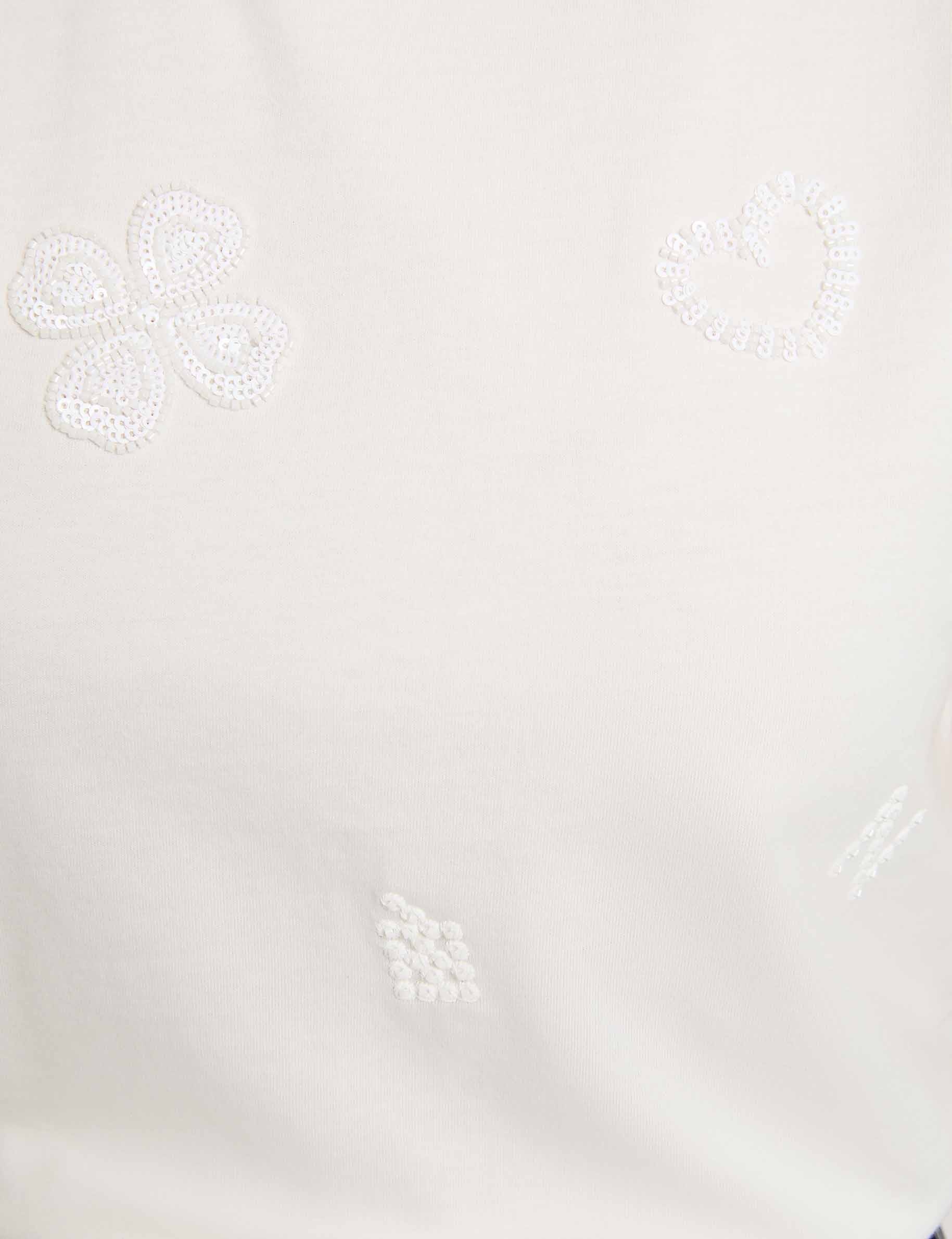 Embroidered round neck t-shirt white women