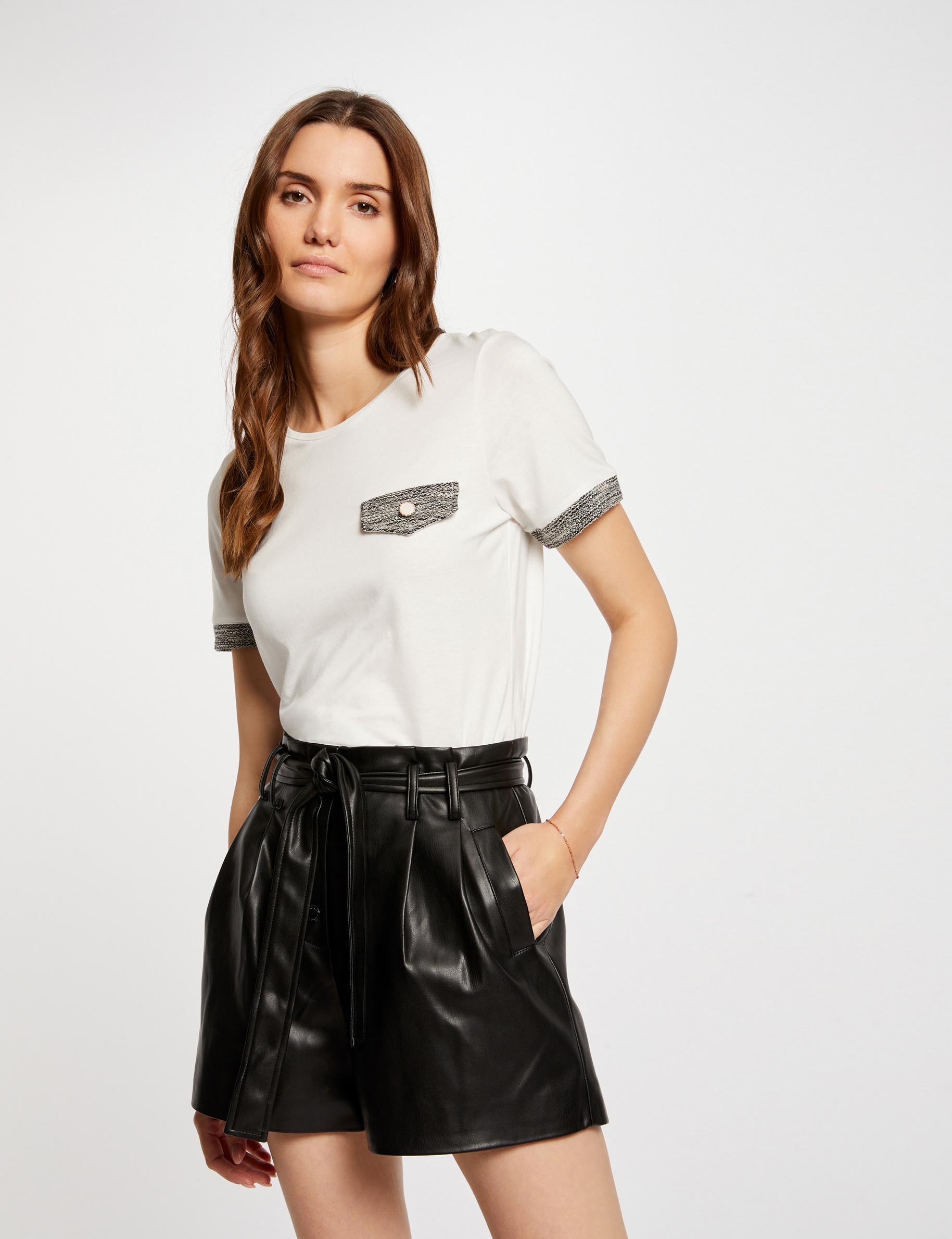 Faux leather paperbag shorts black ladies'