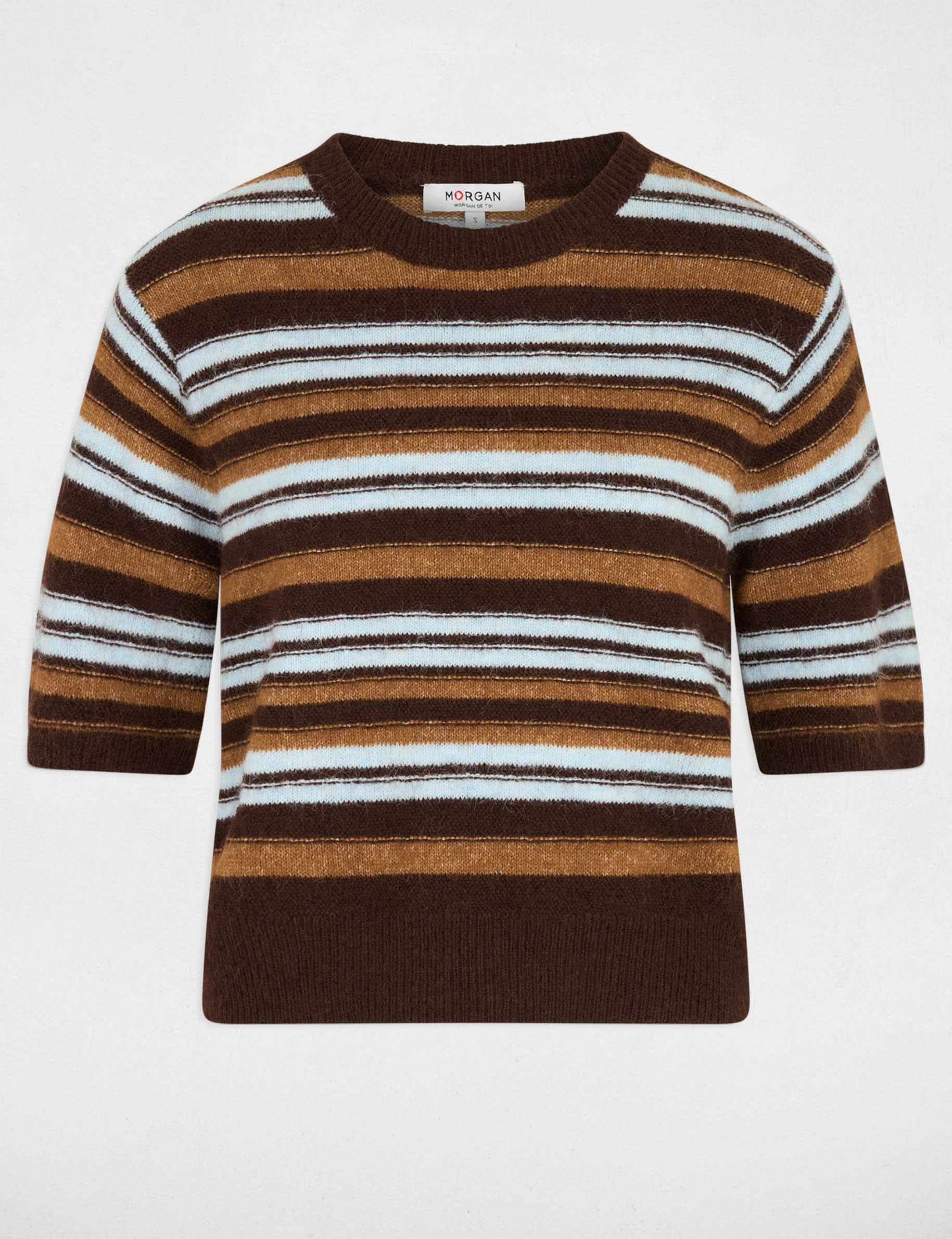 Striped short-sleeve sweater brown women