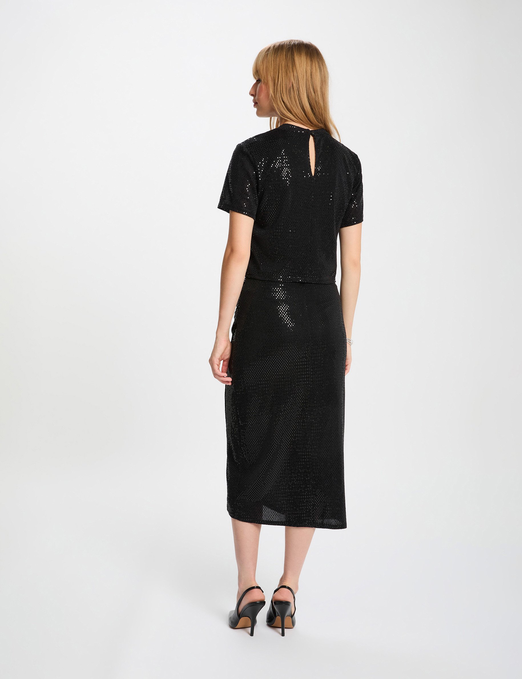 High neck sequin t-shirt black women