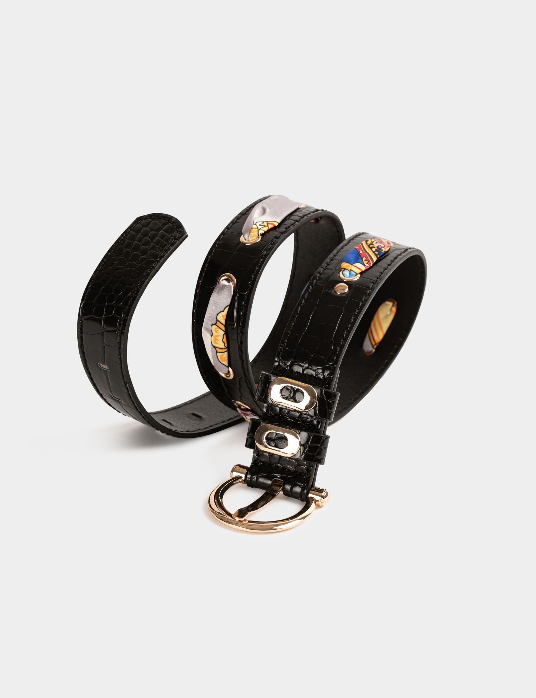 Belt with scarf and croc effect black ladies'