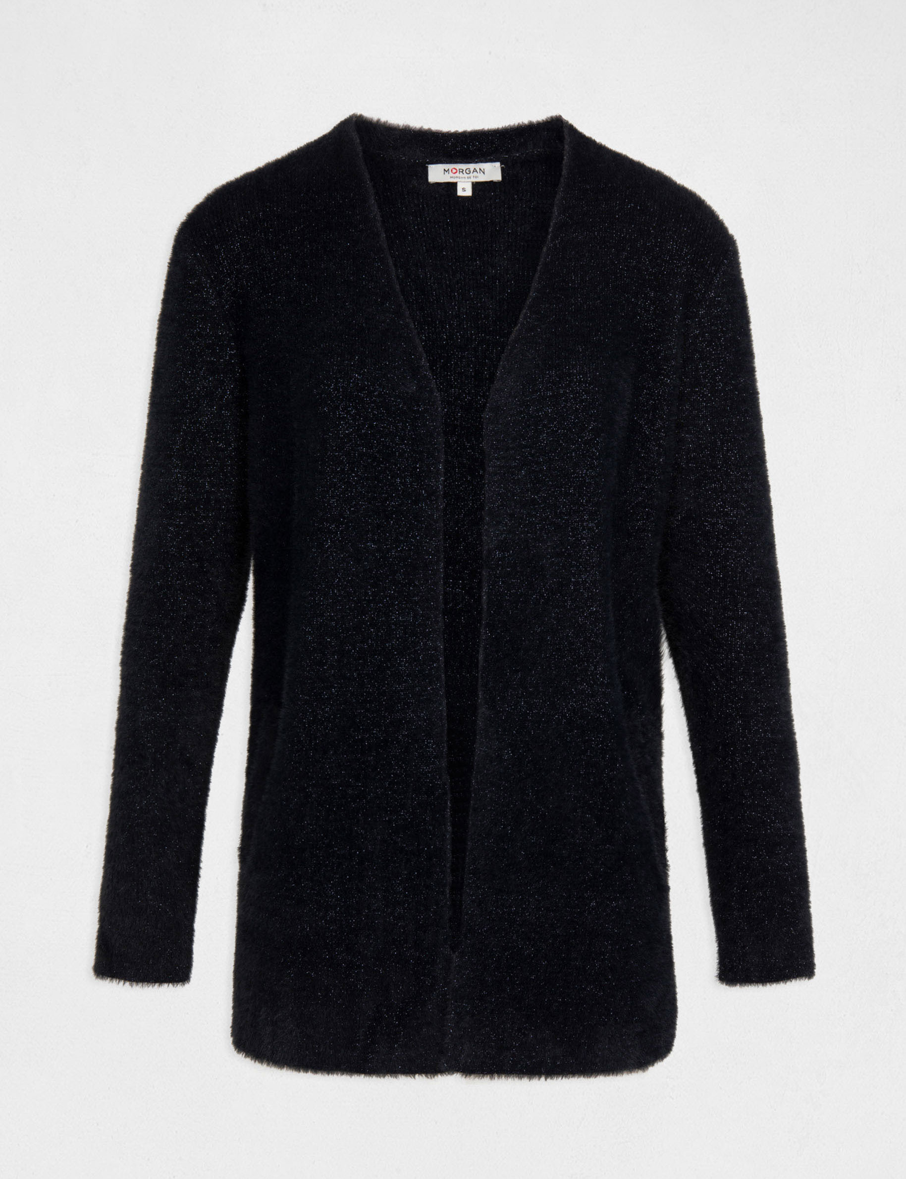 Straight cardigan metallised threads navy ladies'