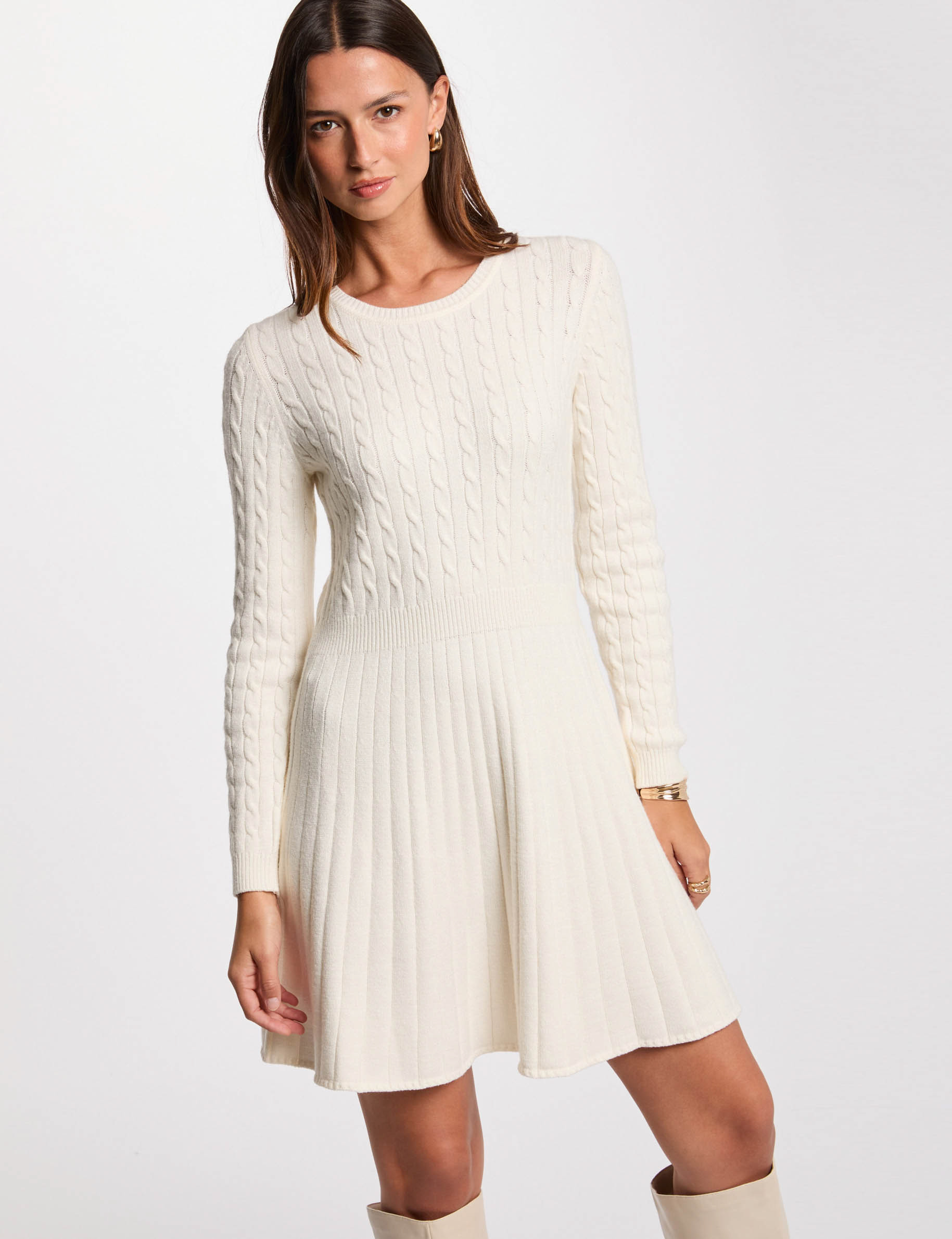 Robe tricot courte patineuse ivoire femme