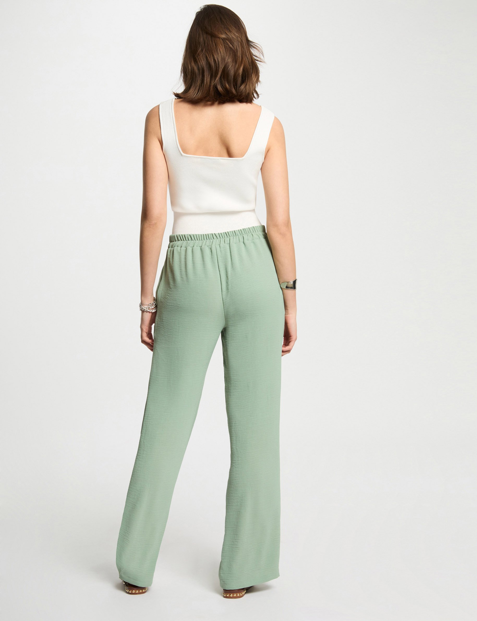 pantalon large fluide vert clair femme Pantalon large fluide vert clair femme