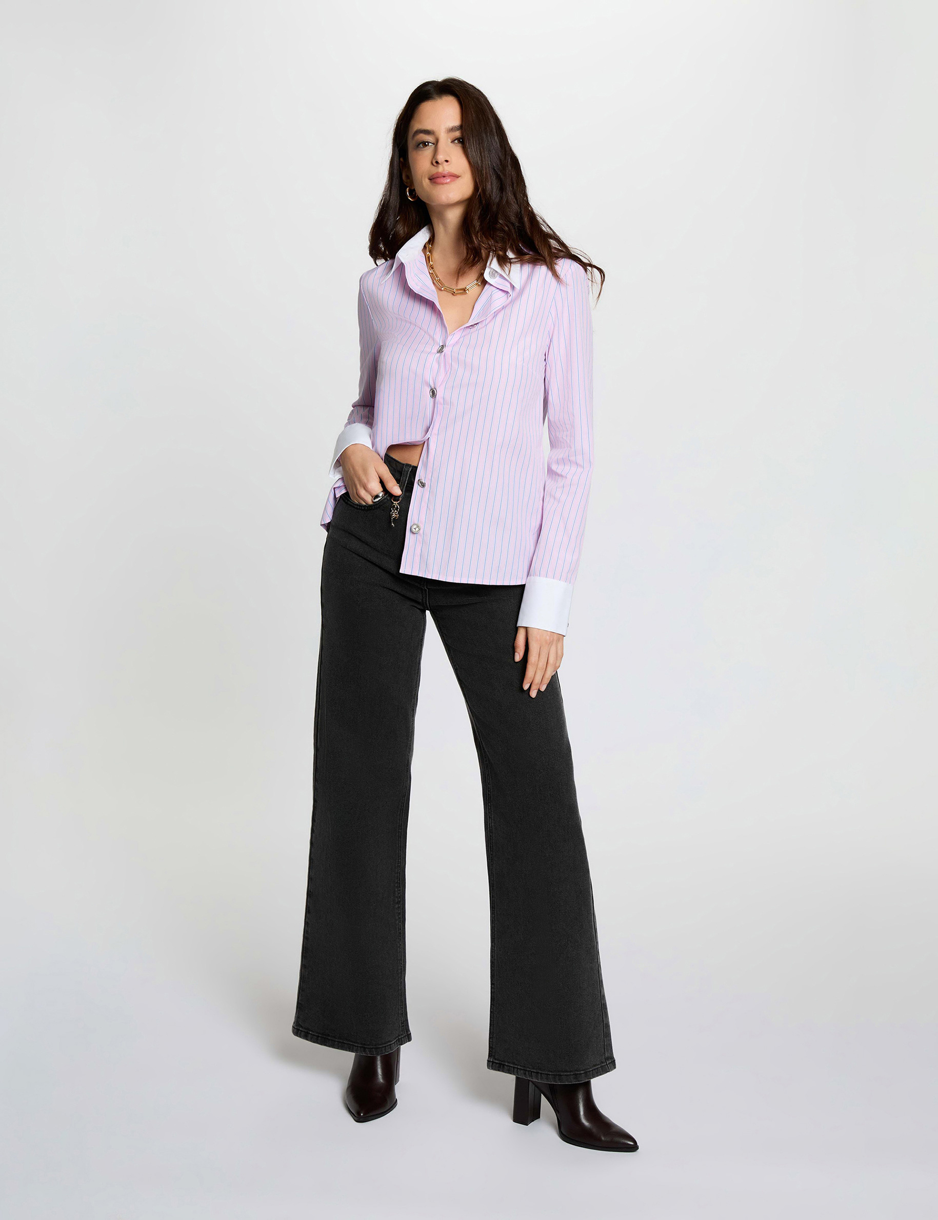 High-waisted wide-leg jeans black denim women