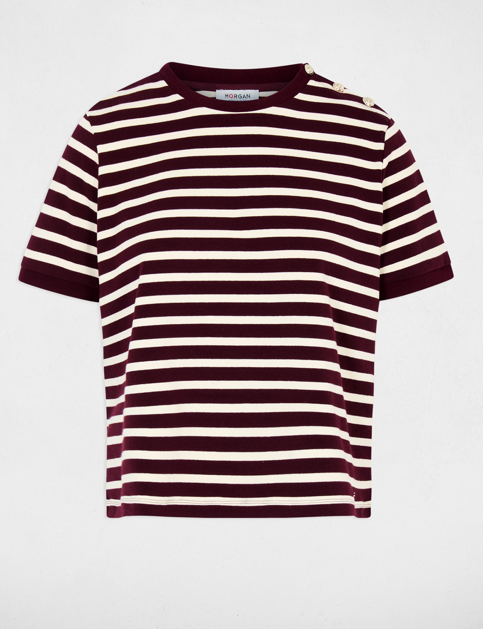 Striped t-shirt with round neck plum women