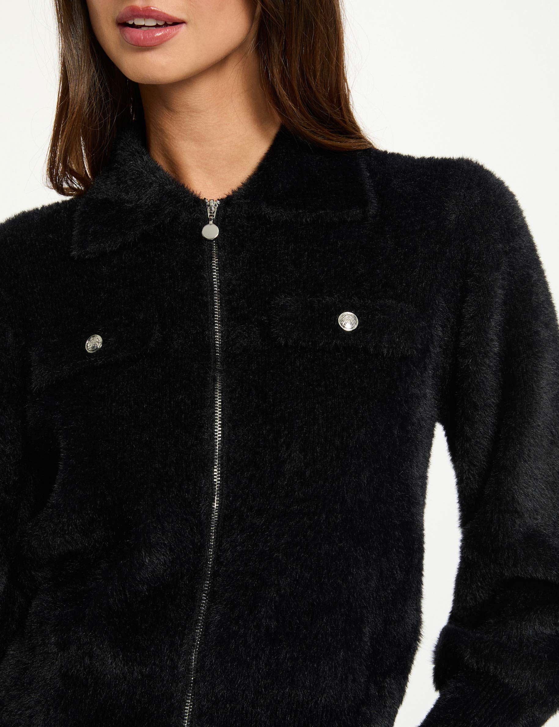 long sleeved cardigan with lapel collar black women Long-sleeved cardigan with lapel collar black women