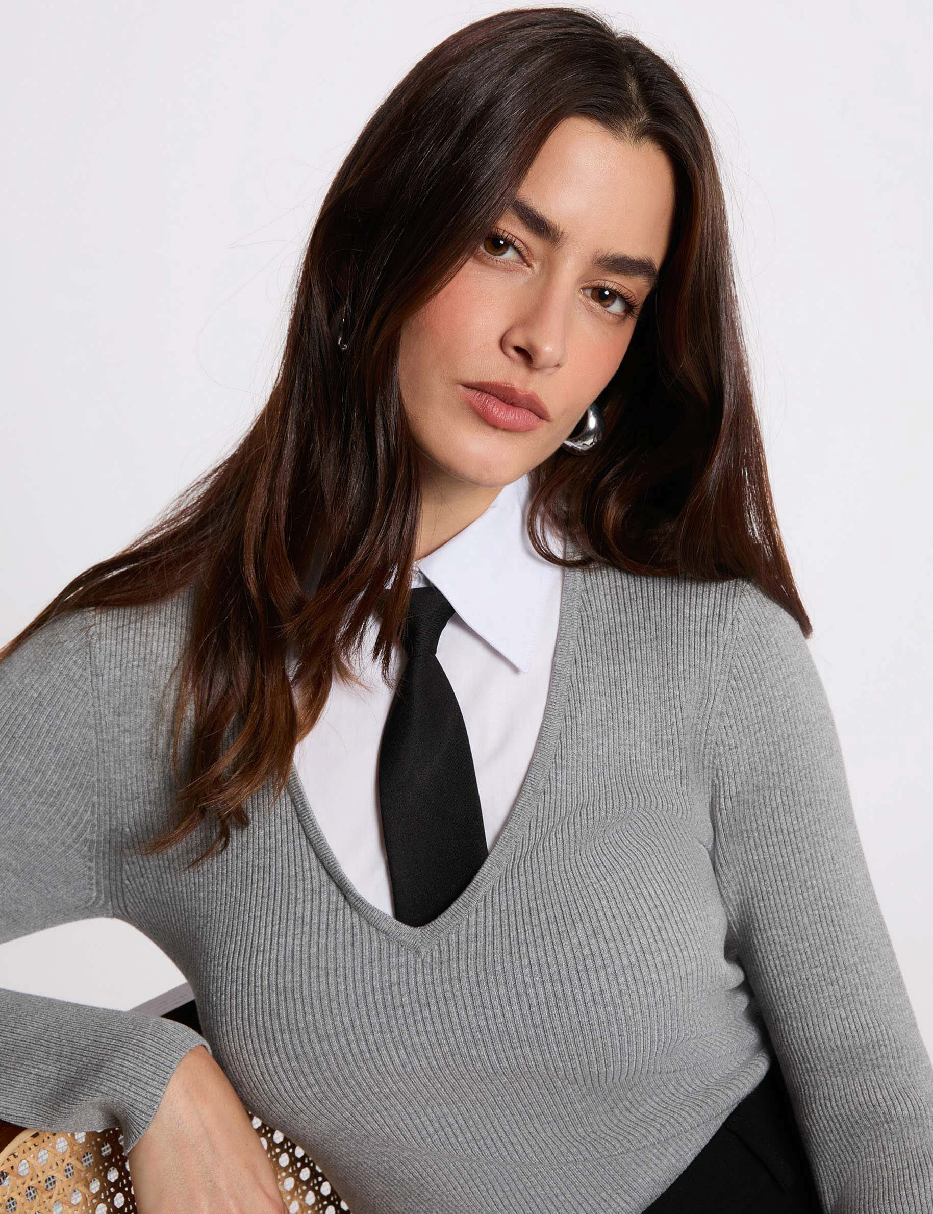 2-in-1 sweater with folded collar light grey women