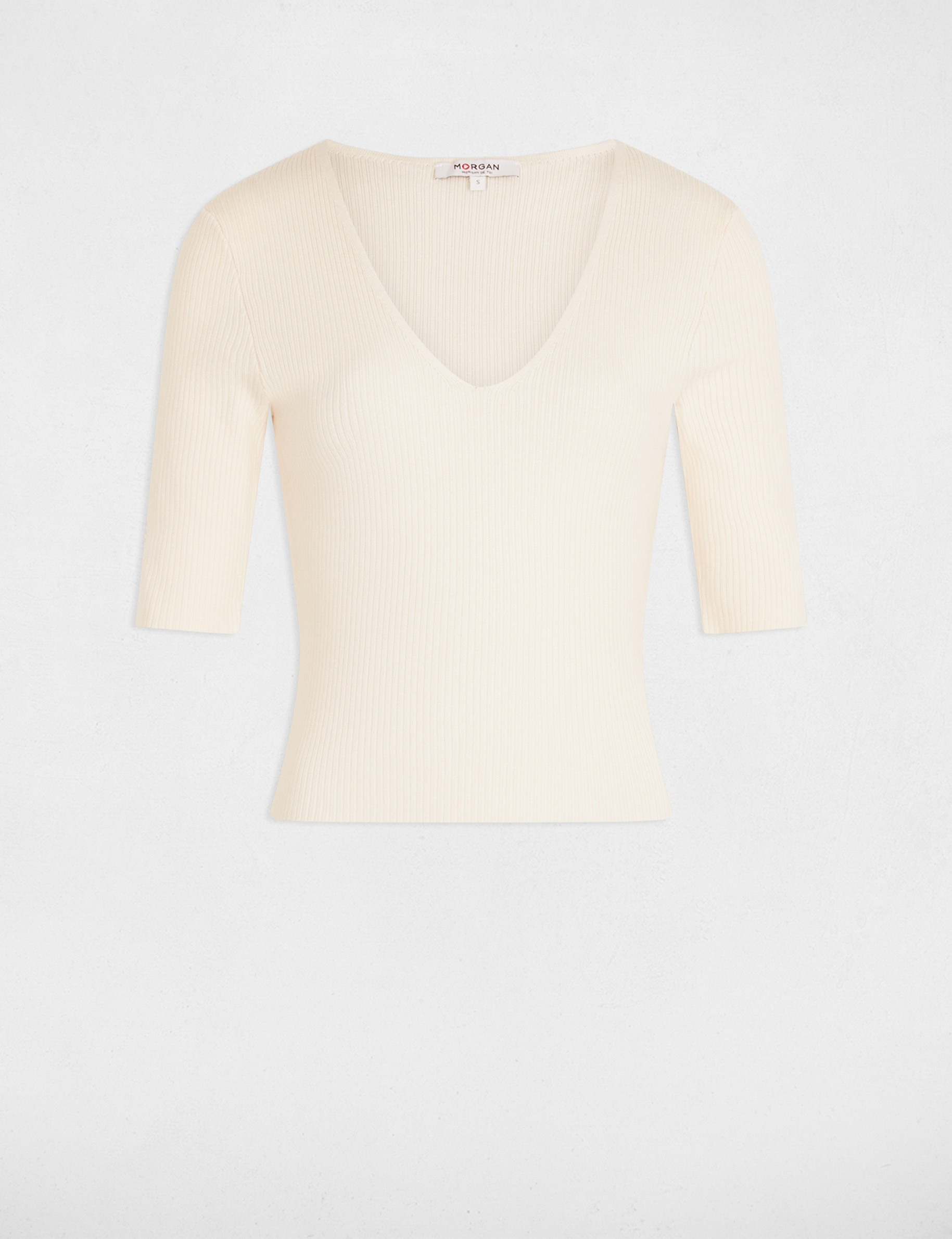 Jumper with V-neck ivory women