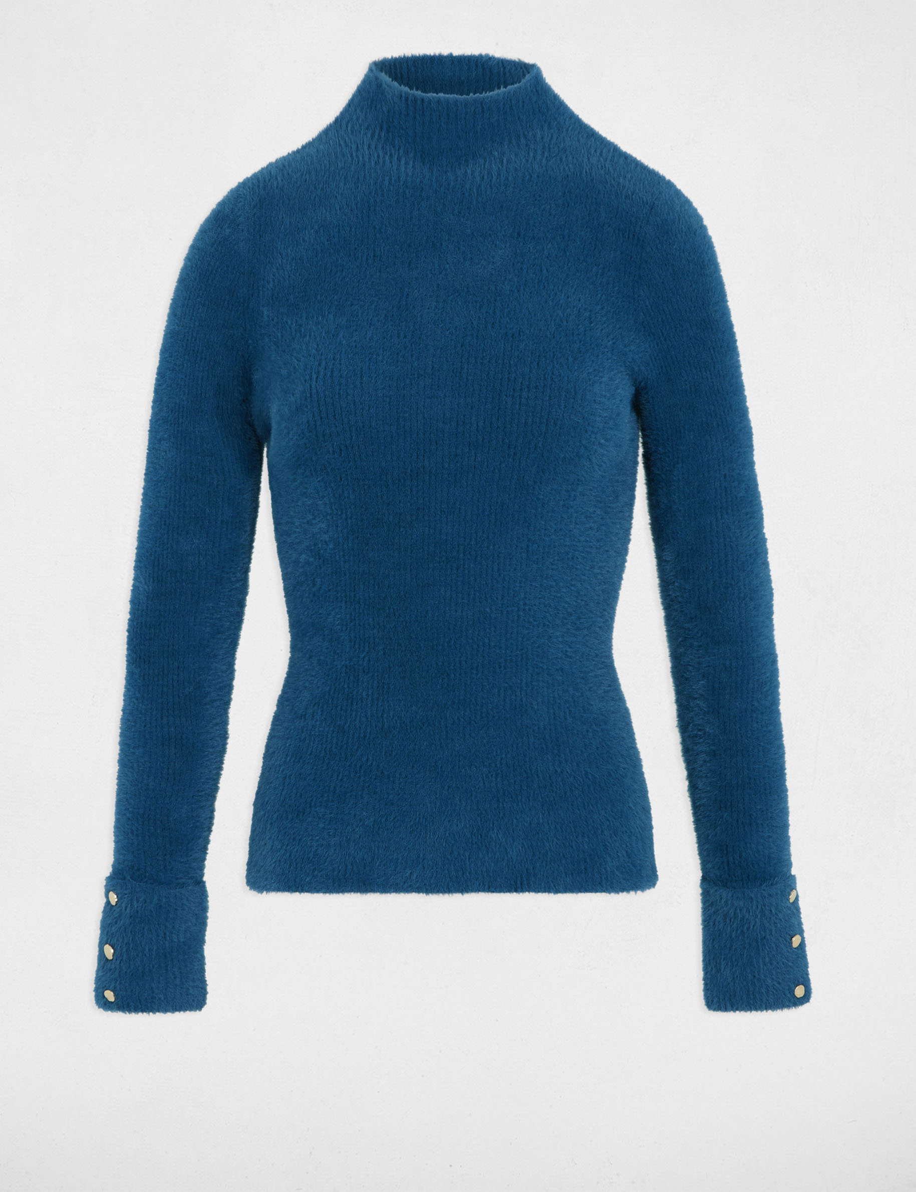 Long-sleeve fuzzy knit sweater petroleum blue women