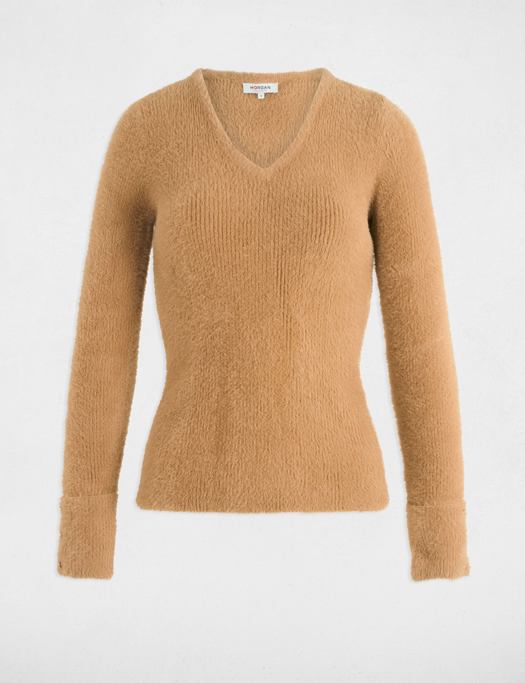 long sleeved jumper with fluffy knit camel women Long-sleeved jumper with fluffy knit camel women