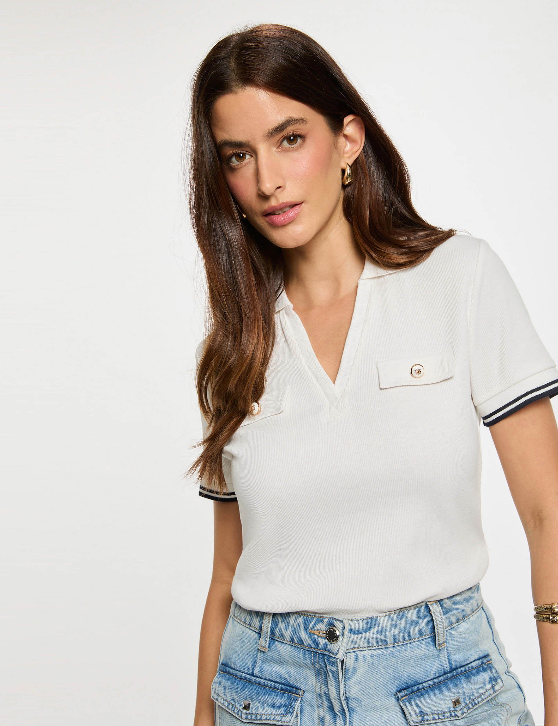 Fitted polo t-shirt white women