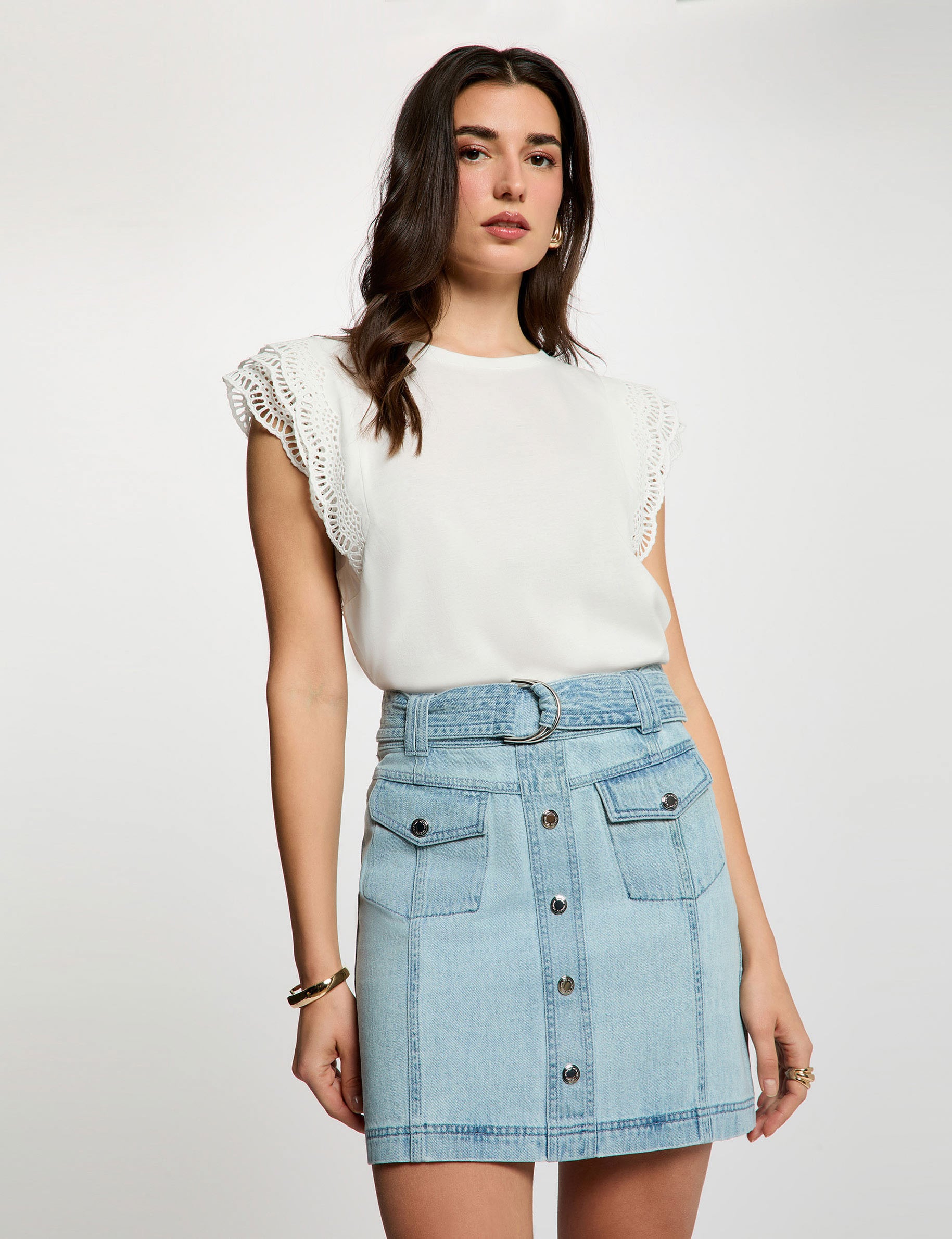 Mini denim skirt bleach denim women