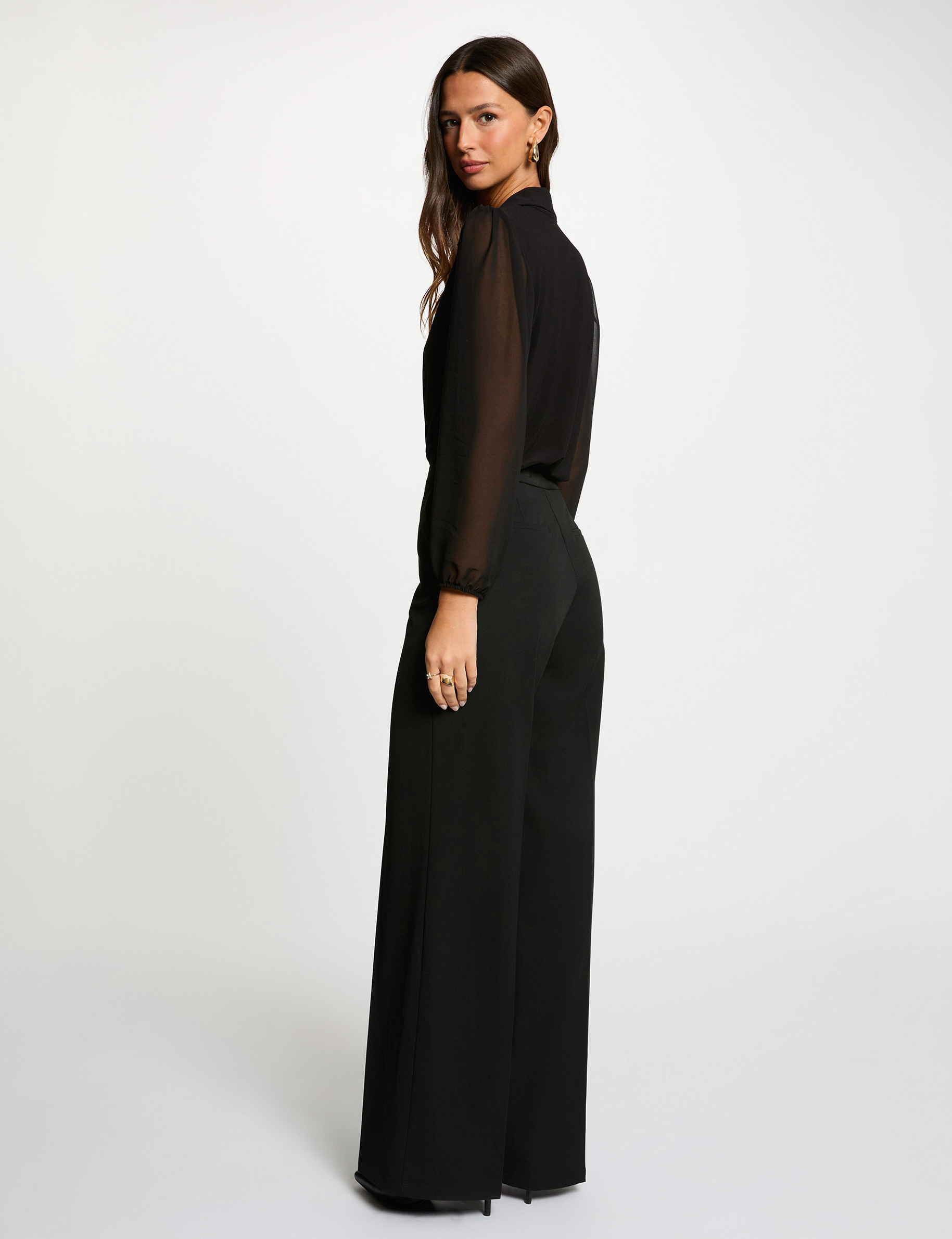 Buttoned voile t-shirt black women