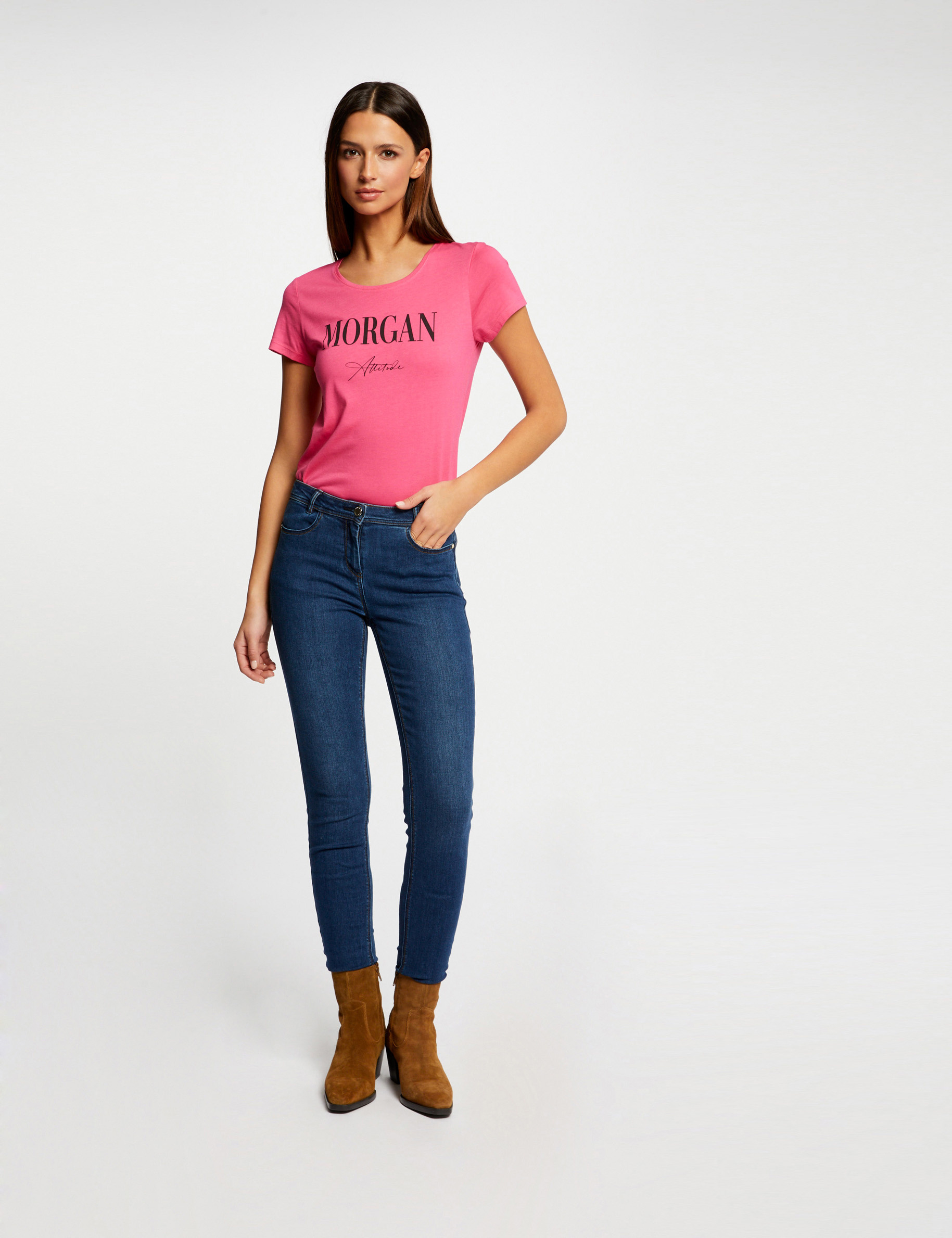 Short-sleeved t-shirt with message fuchsia ladies'