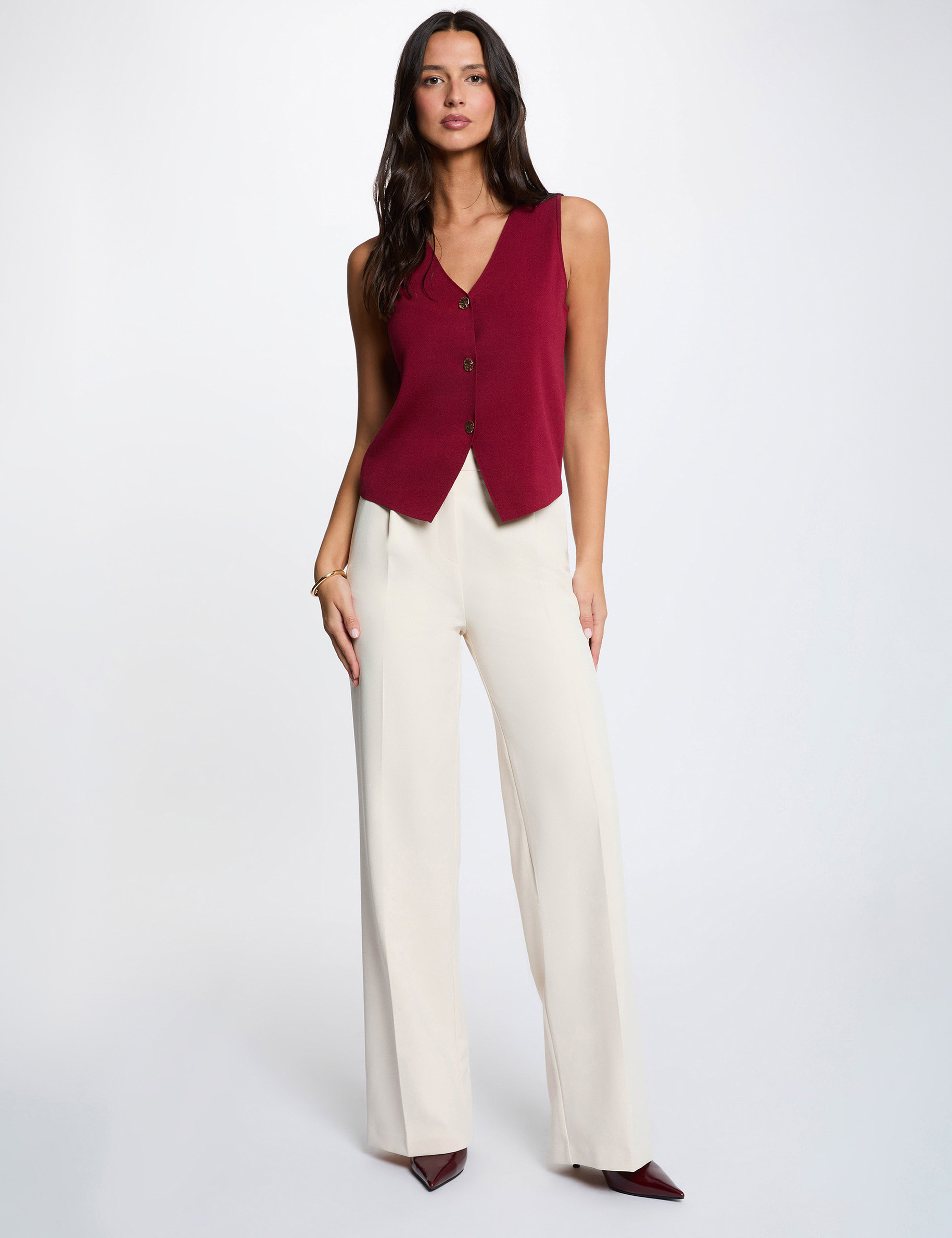 Sleeveless V-neck cardigan bordeaux women