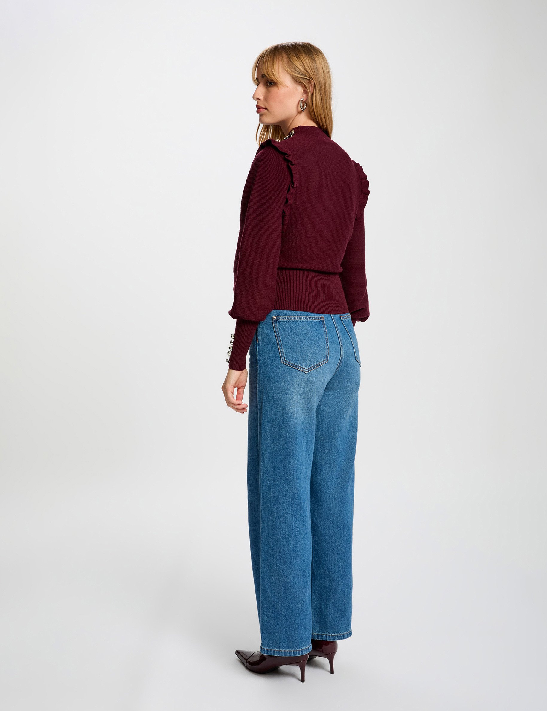 long sleeved jumper with ruffles plum women Long-sleeved jumper with ruffles plum women